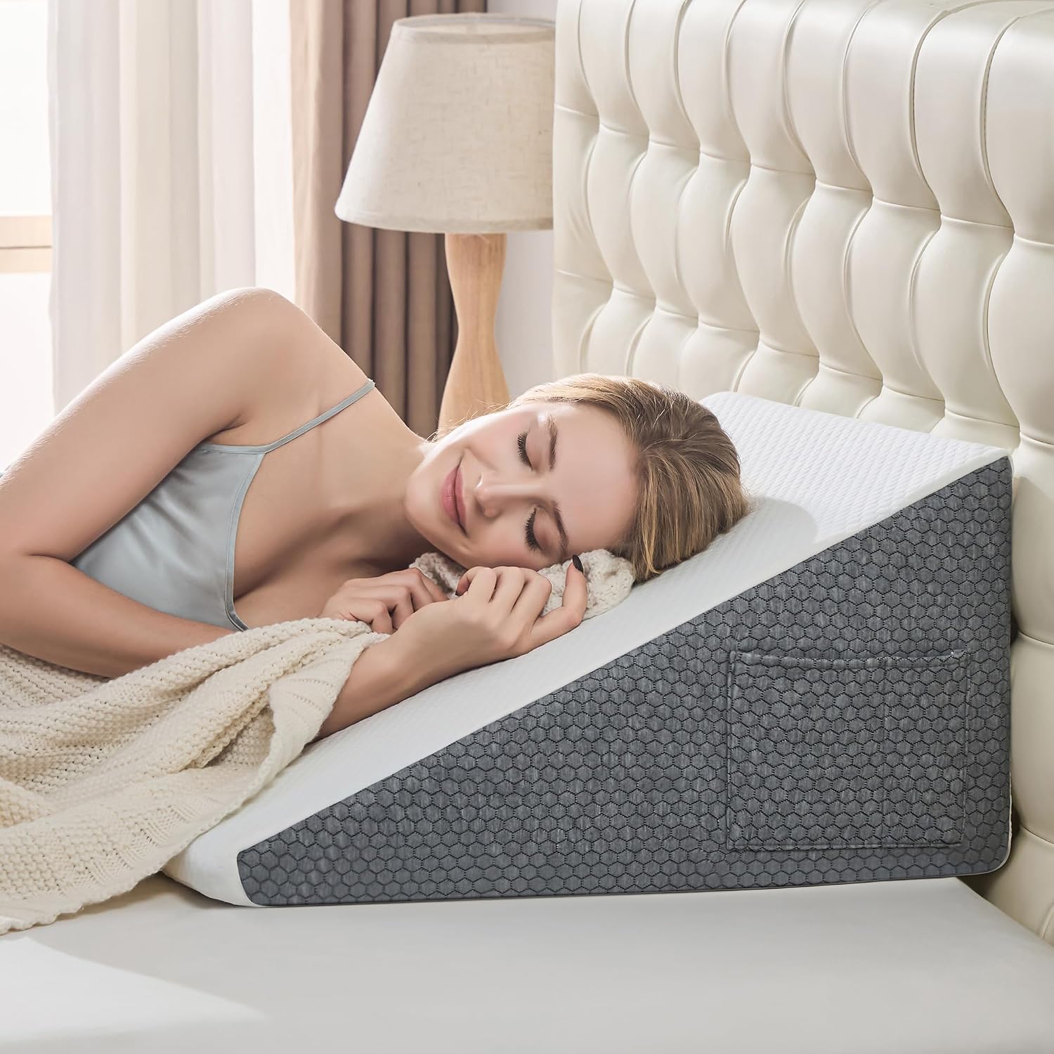 Yojoker Wedge Pillow for Sleeping - 10 Inch Bed Wedge for Headboard Triangle Pillow, Memory Foam Wedges for Acid Reflux, GERD, Snoring, Pos…