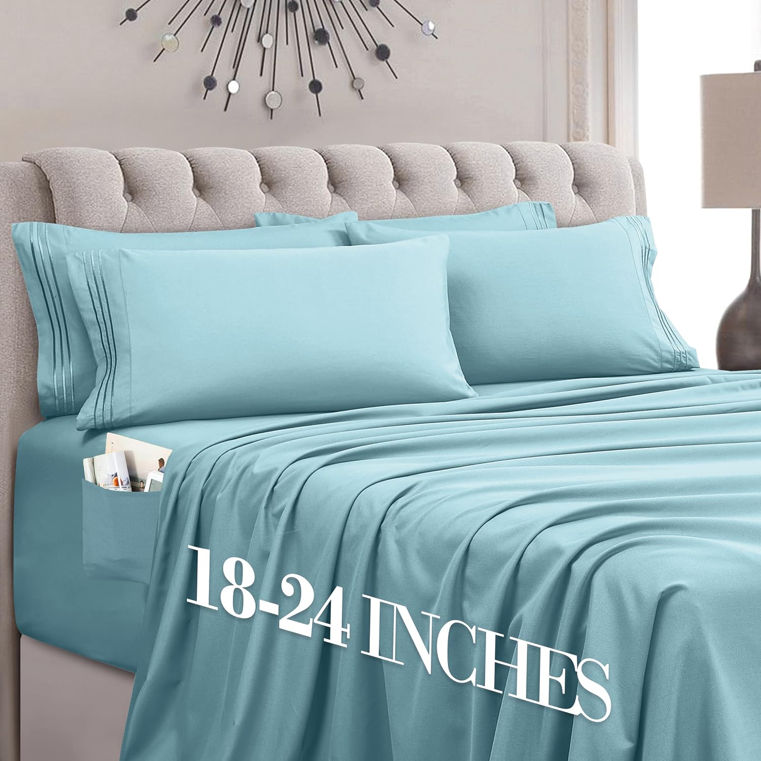 MocassiLuxuryBedding Mocassi Luxury 4-Piece Sheet Set, Ultra Soft 1800 Hotel Quality Microfiber Sheet Set, Fits Mattresses Up to 18 to 24 I…