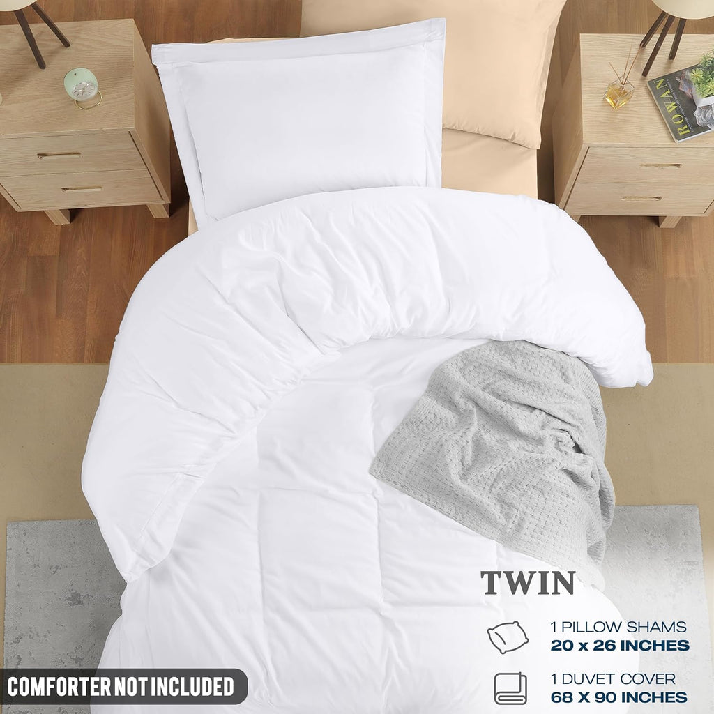 Utopia Bedding Duvet Cover Twin Size - 2 Piece with Zipper Closure - 1 Comforter Cover 68X90 Inches & 1 Pillow Sham 20X26 Inches (White)…