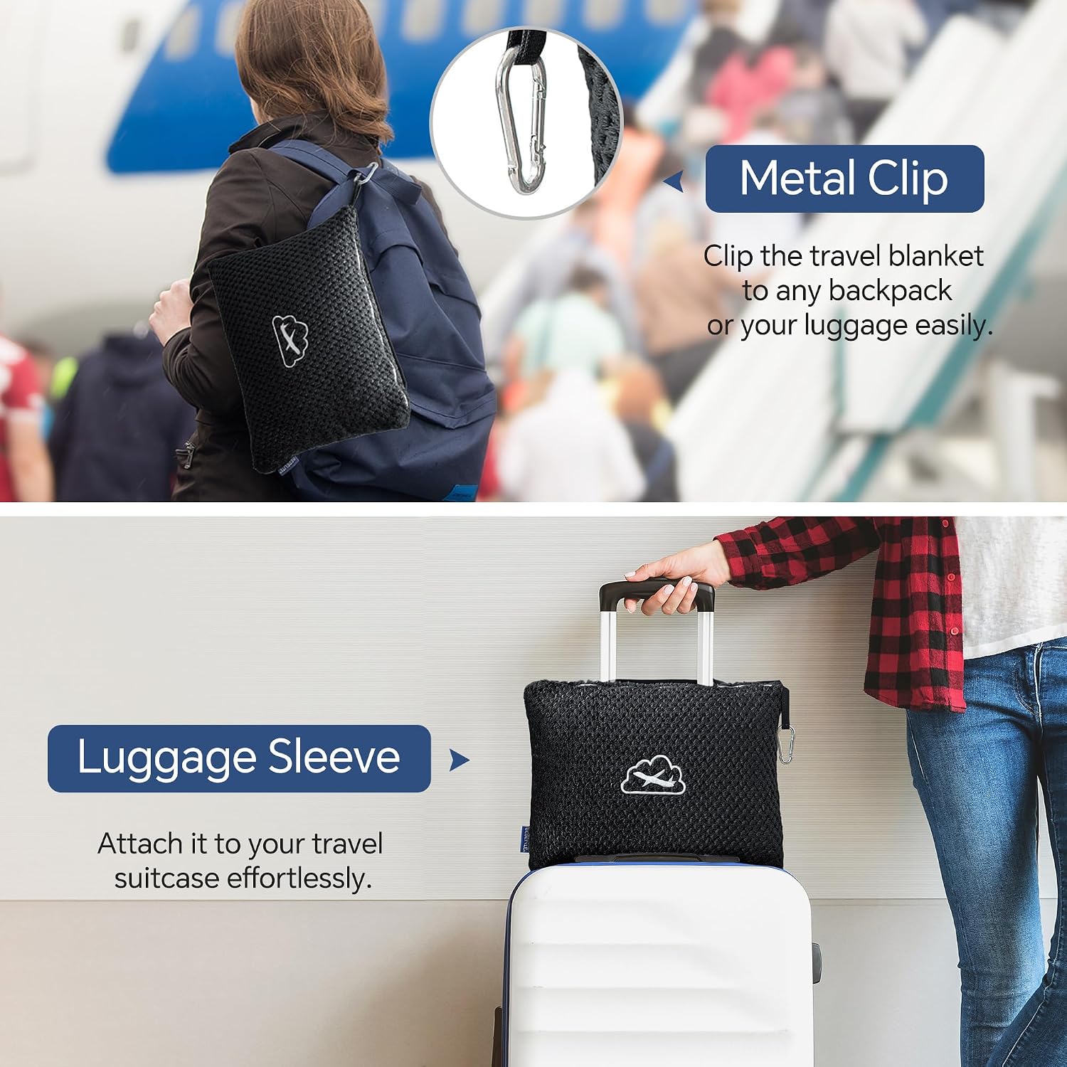 Bedelite Travel Blanket with Bag, Ultra-Soft Jacquard Fleece Blanket with Luggage Sleeve & Backpack Clip, Airplane Blanket Travel Essential…