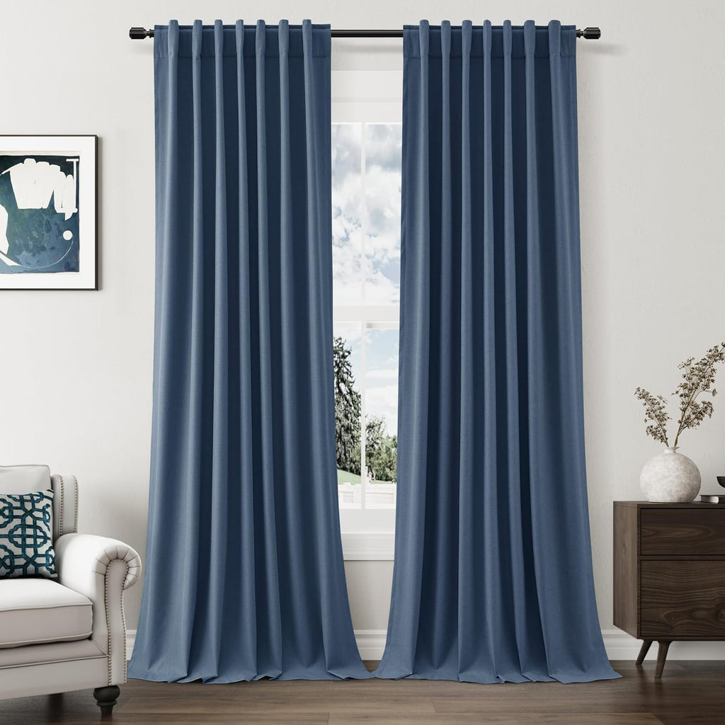 Guken 100% Blackout Curtains 90 Inch Length 2 Panels Set for Living Room Bedroom Back Tab Thermal Insulated Black Out Linen Drapes Room Dar…