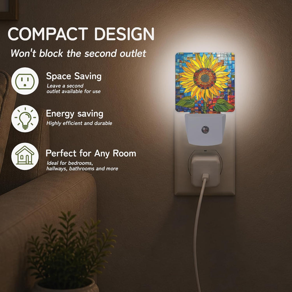 Night Light, Sunflower Mosaic Stained Glass Night Lights Plug into Wall Decor for Bedroom Bathroom Hallway Kitchen, Dusk to Dawn Sensor…