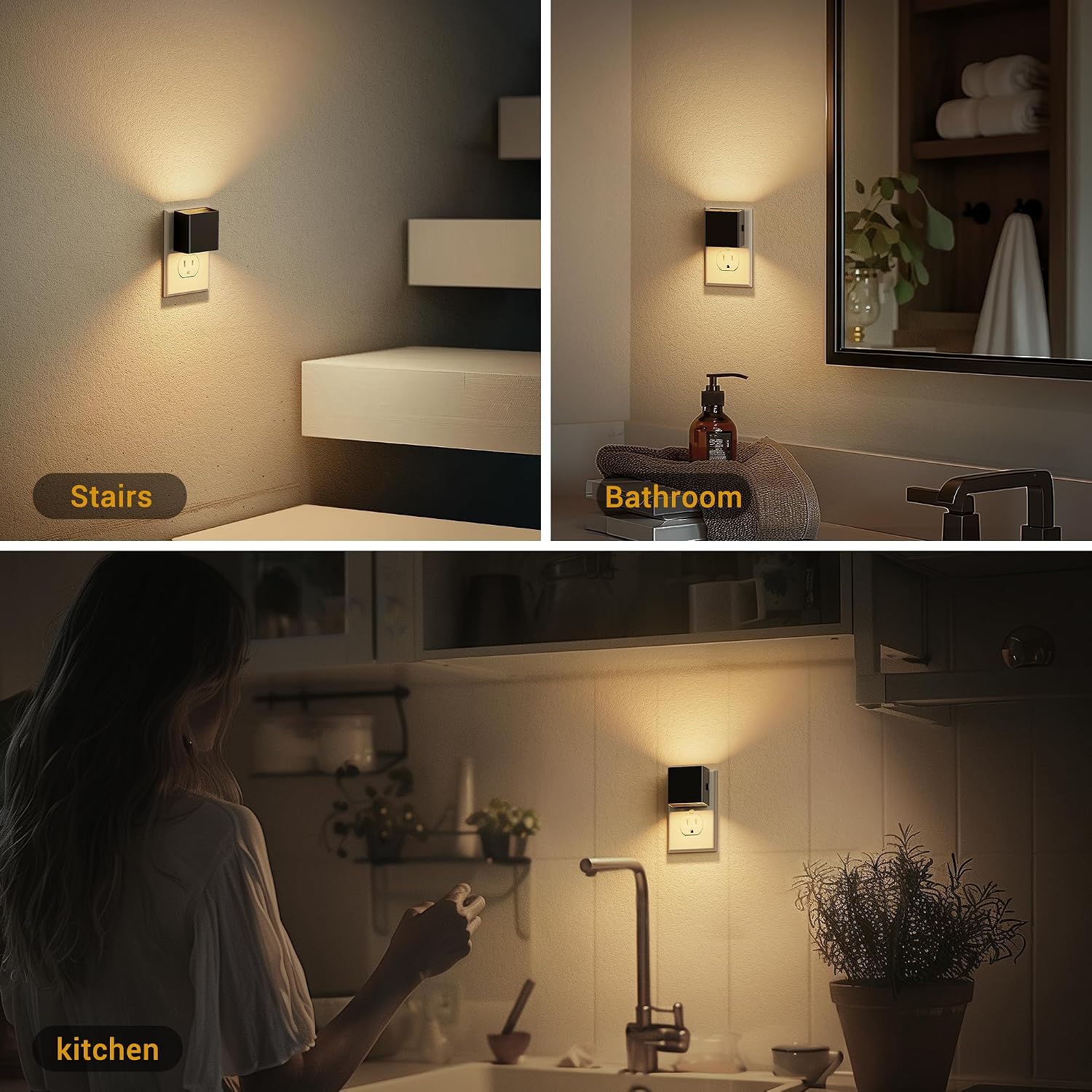 JandCase Night Light, Automatic Night Lights Plug into Wall, 2 Pack Modern Night Lights with Auto Light Sensor, 3000K Brightness…