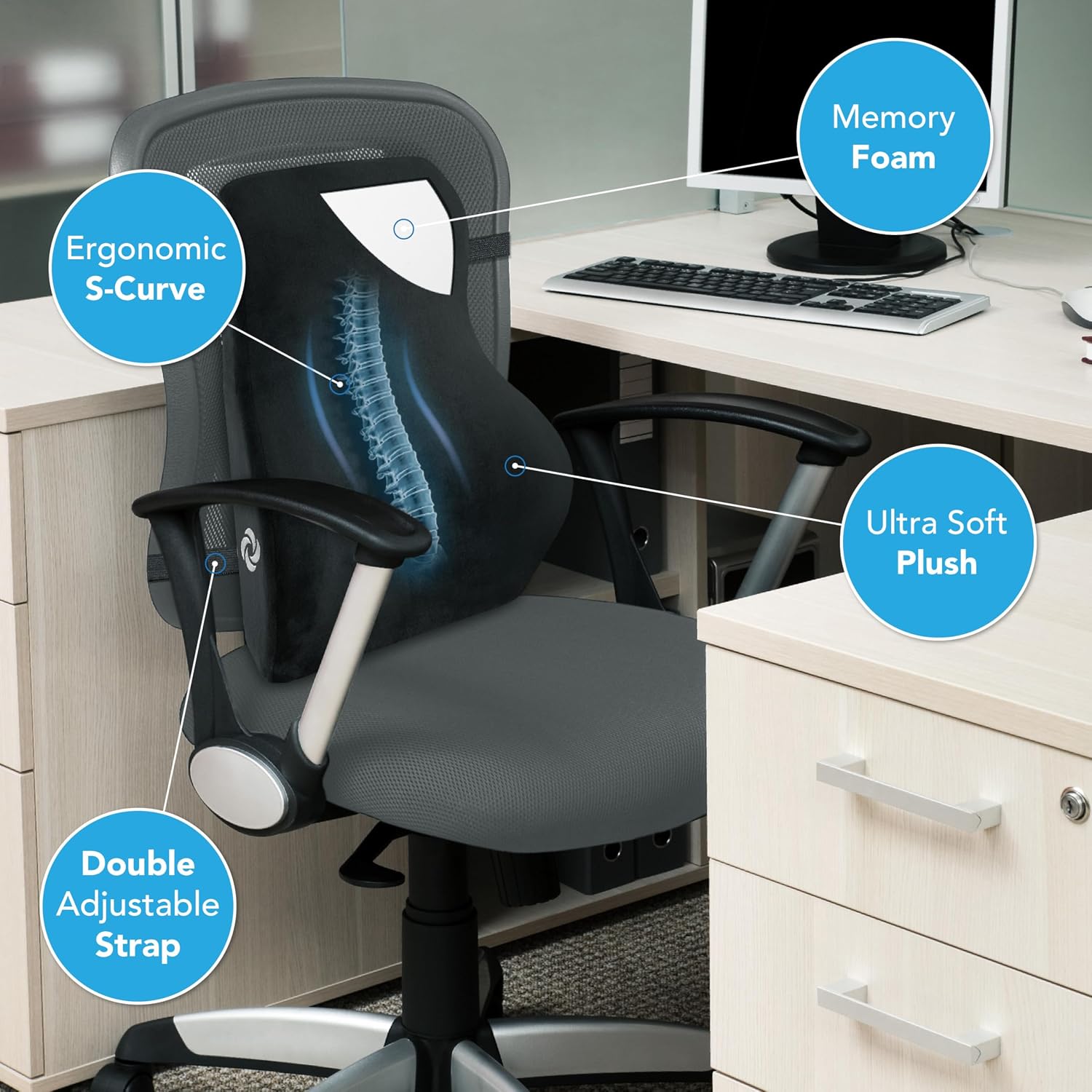 Samsonite Memory Foam Lumbar Support Pillow, Ergonomic Back Cushion for Office Chair, Gaming Chair, Automotive Full Back Support, Home…