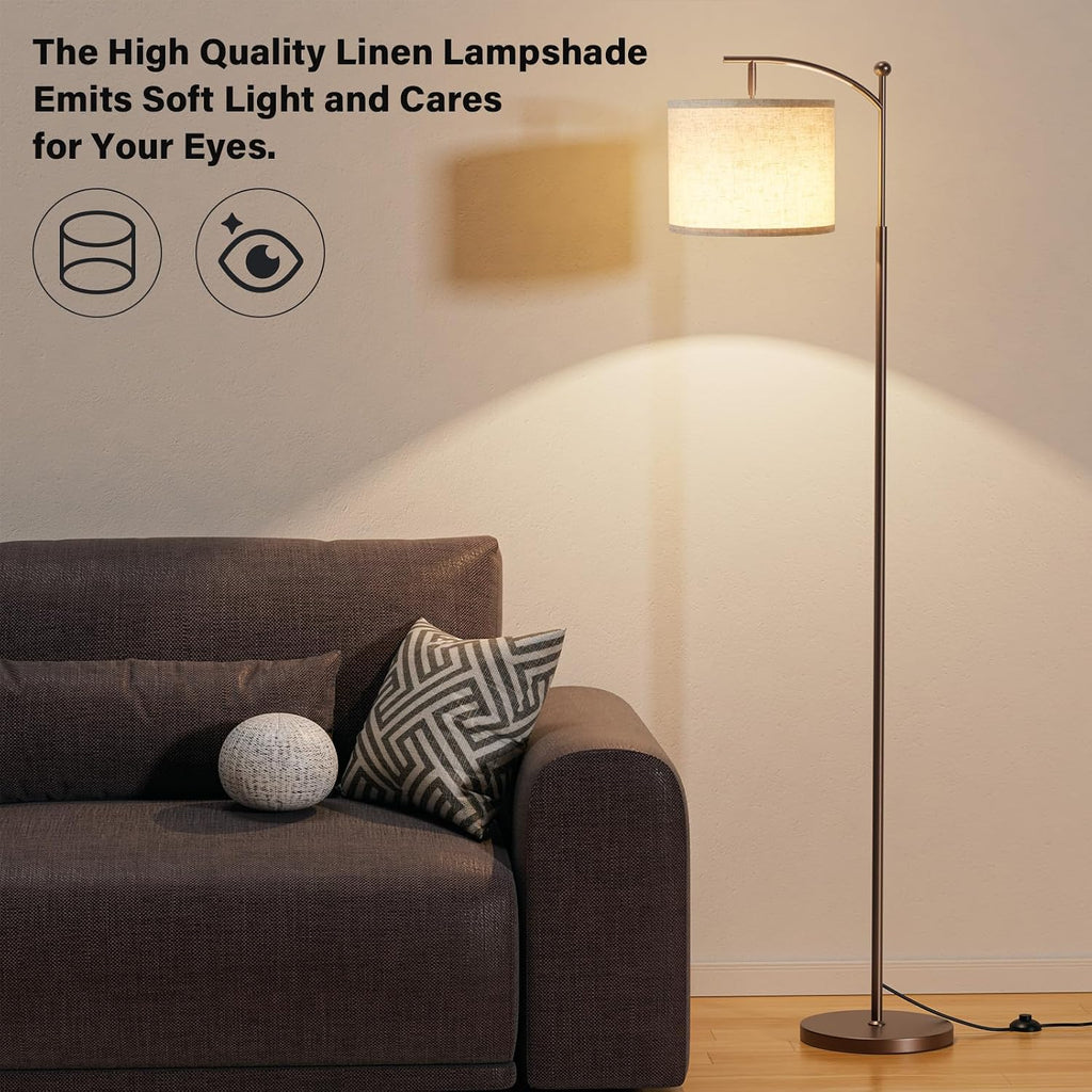 Ambimall 60" Floor Lamp for Living Room with 3 Color Temperatures, Adjustable Beige Shade with Brown Pole, Tall Lamp for Bedroom Office…
