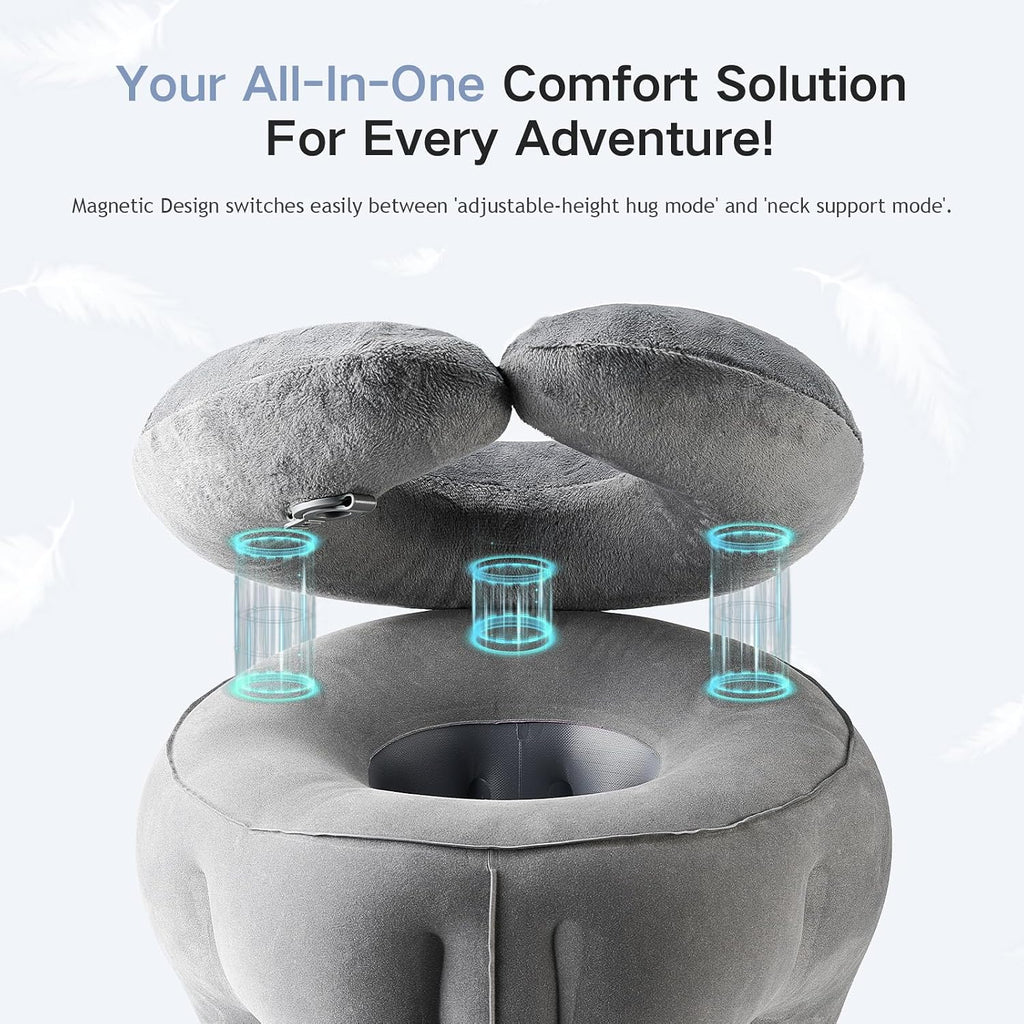 2-in-1 Magnetic Design Inflatable Travel Pillow, Ergonomic Neck Support Airplane Pillow for Flying, Compact Camping Pillow with Storage…