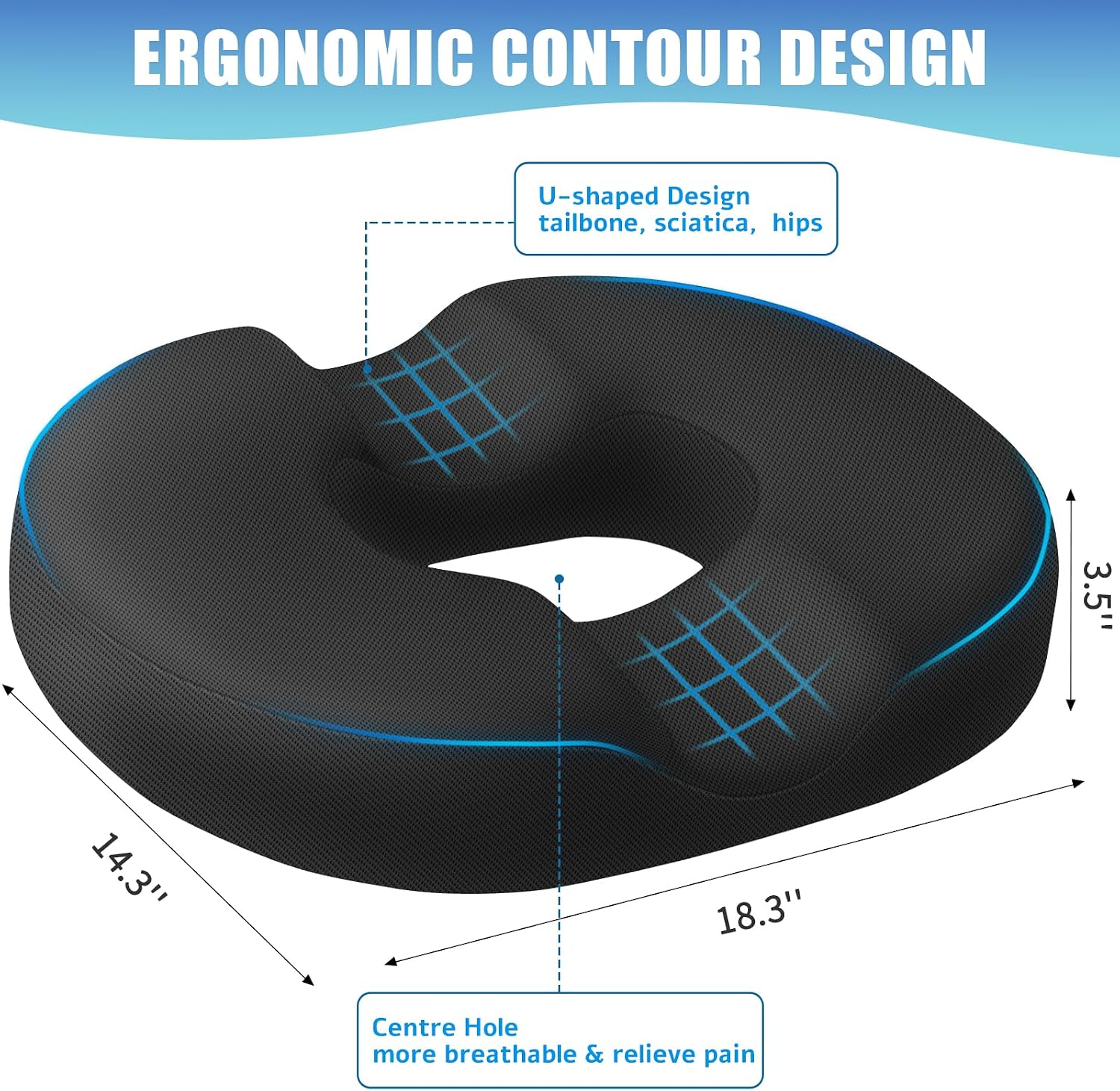 BlissTrends Donut Pillow Seat Cushion, Donut Chair Cushions for Postpartum Pregnancy & Hemorrhoids, Tailbone Cushion, Memory Foam Lifting C…