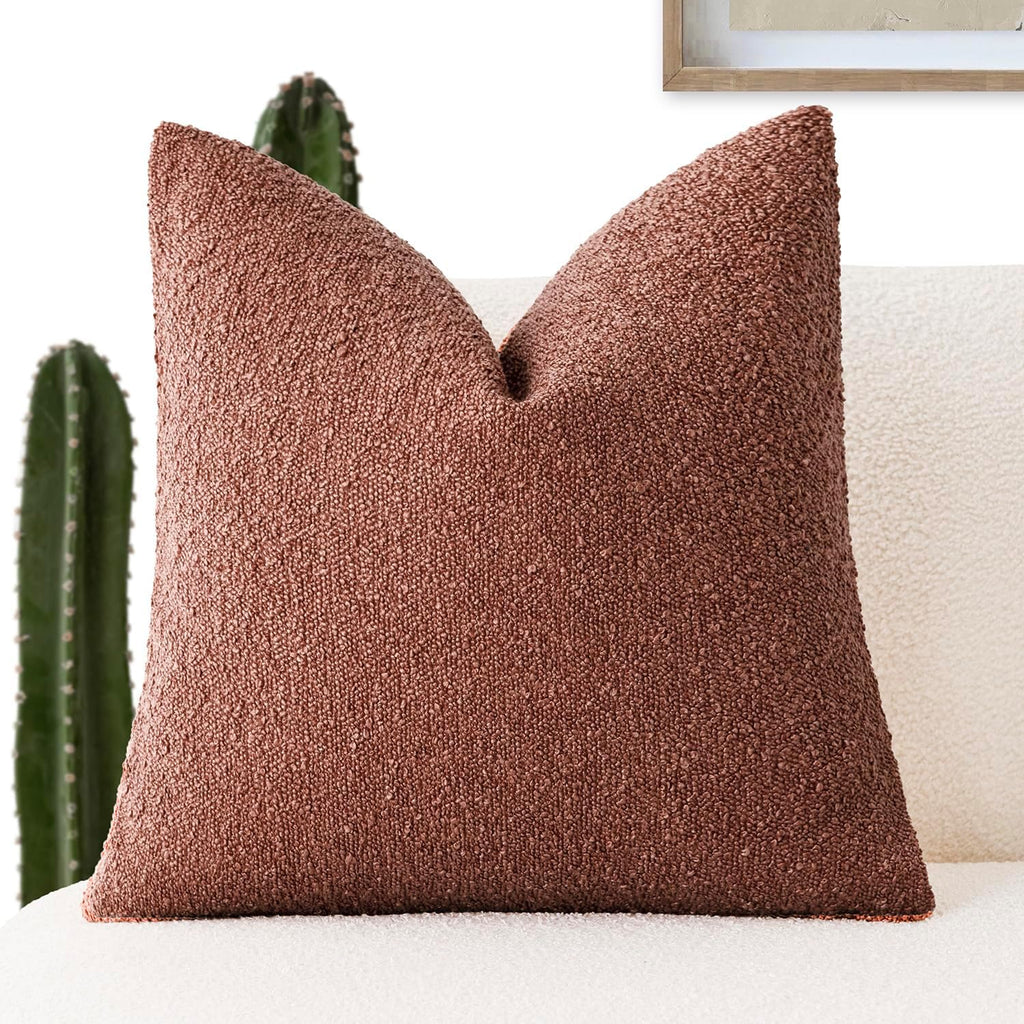 Foindtower Decorative Textured Boucle Throw Pillow Covers Accent Solid Pillow Cases Neutral Soft Cozy Couch Cushion Case for Chair Sofa…