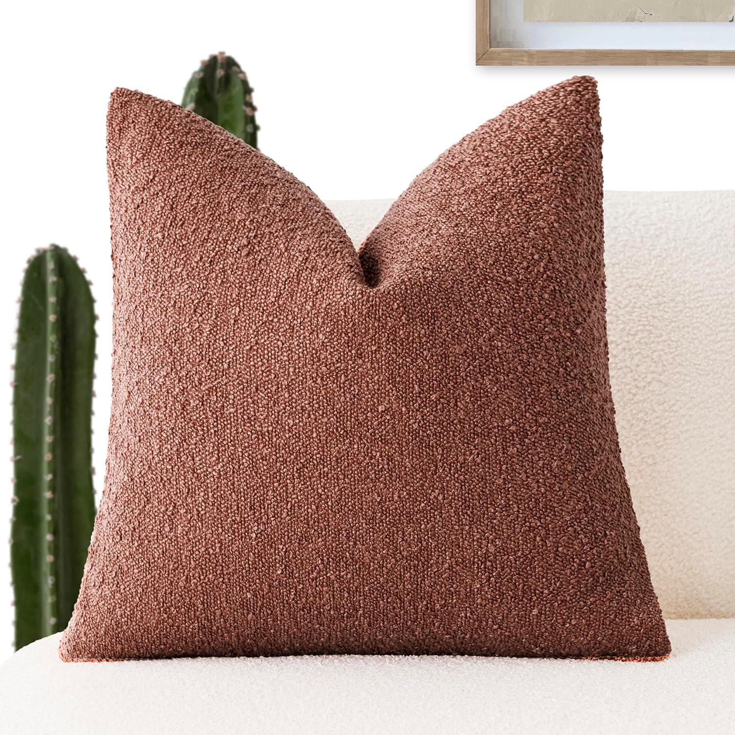 Foindtower Decorative Textured Boucle Throw Pillow Covers Accent Solid Pillow Cases Neutral Soft Cozy Couch Cushion Case for Chair Sofa…