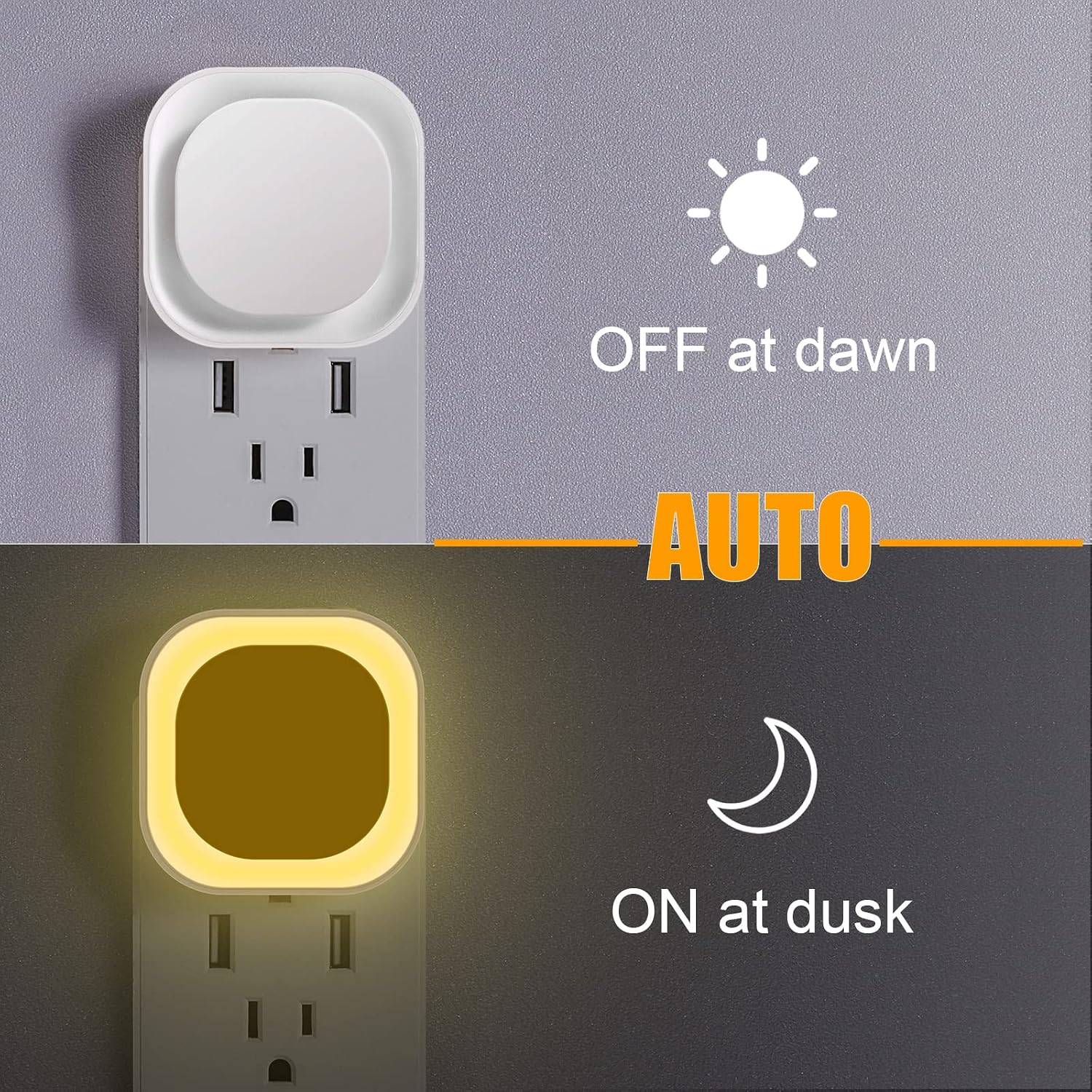 Yunlex 2 Pack Warm White Night Light, Gentle Eye-comfort with Dimmable Soft Glow & Indirect Reflection, Auto Dusk to Dawn Sensor, Plug in…