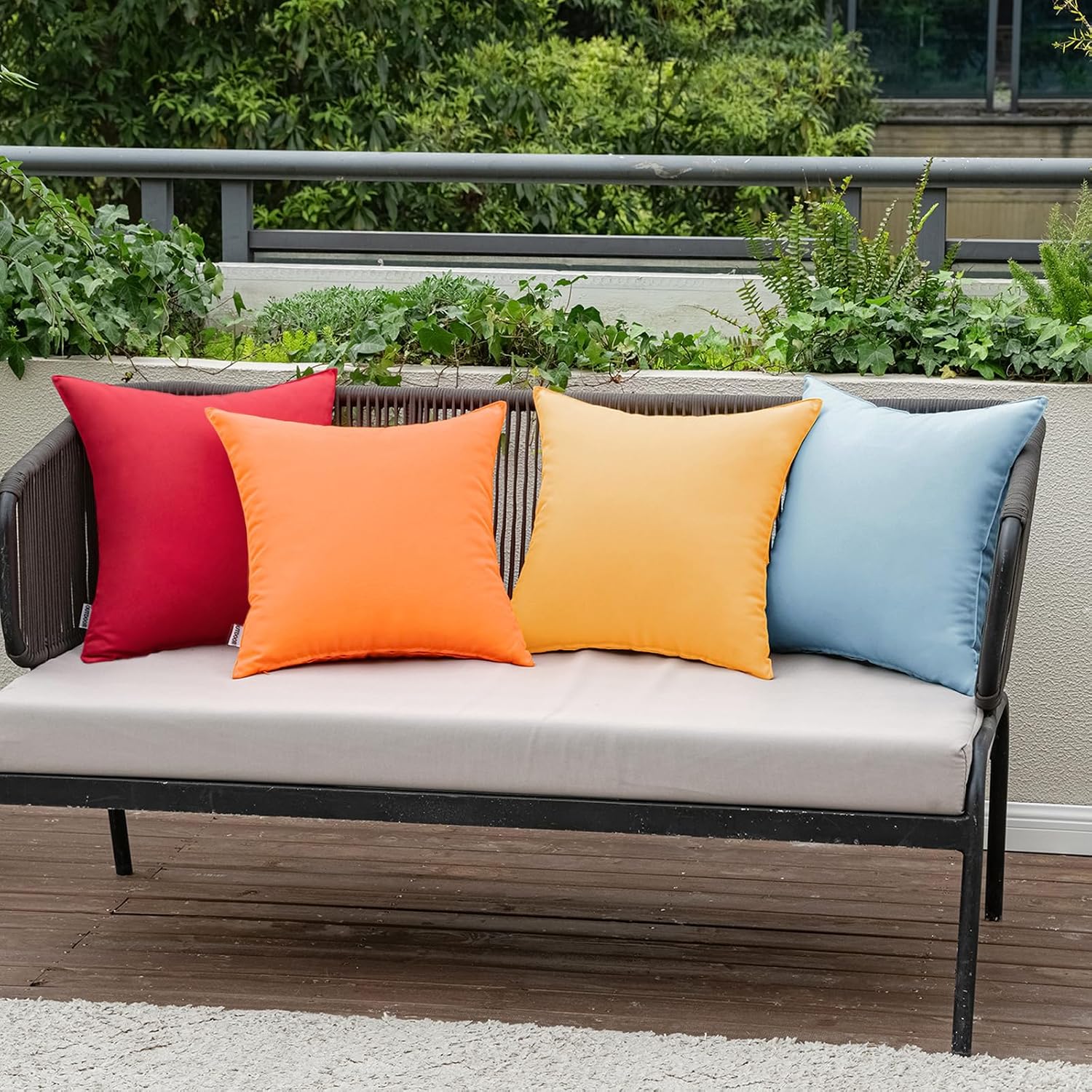MIULEE Pack of 4 Decorative Outdoor Waterproof Pillow Covers Square Garden Cushion Case PU Coating Throw Pillow Cover for Tent Park Couch…