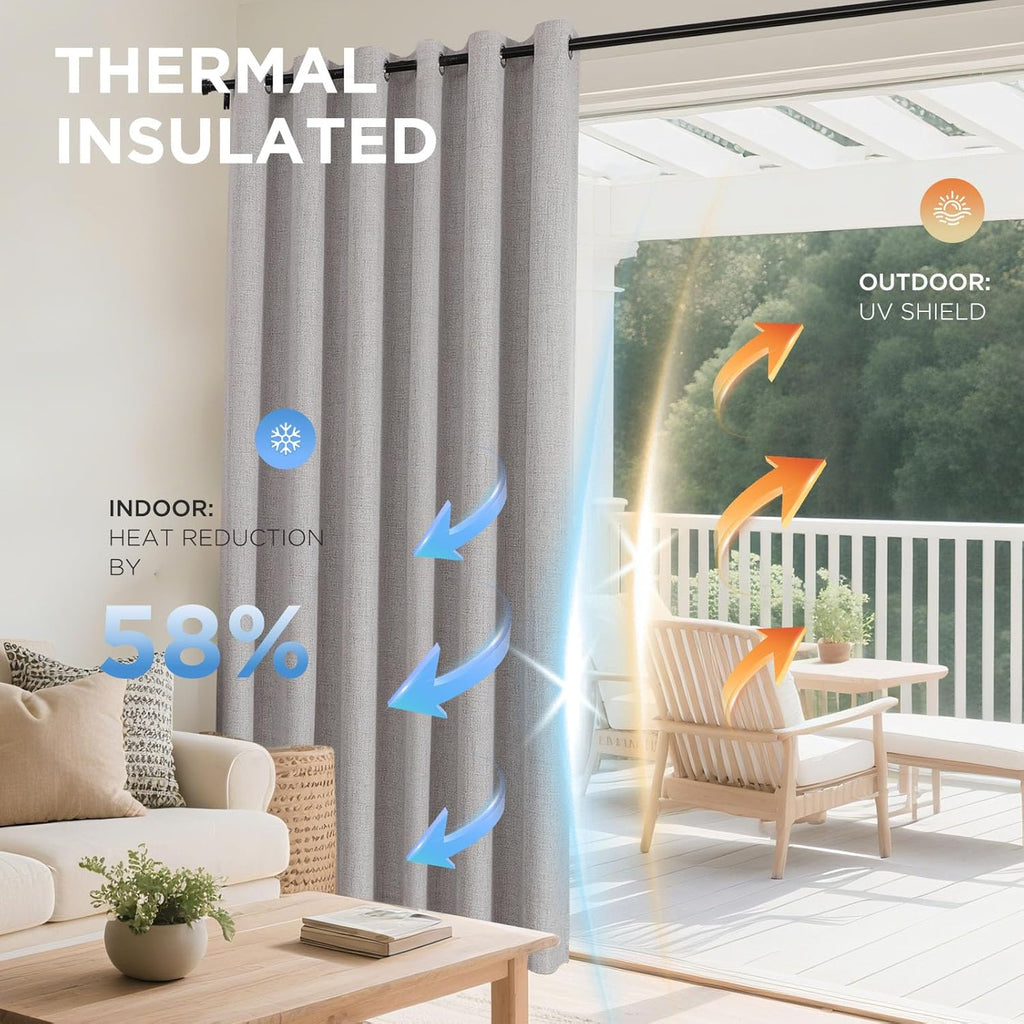 Joydeco Greyish White Blackout Curtains 120 Inches Long, Extra Long Curtains 120 Inch Length 1 Panel for Bedroom, Thermal Insulated Linen…