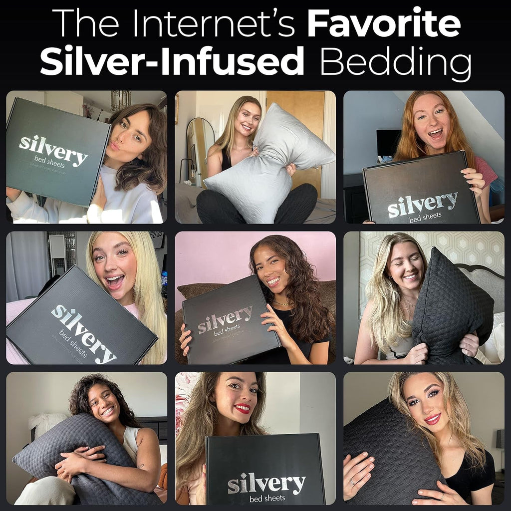 Silvery Silver Infused Satin Pillowcases Set – 2 Pack Silky Soft Cooling Pillow Cases with Self-Cleaning Silvery TechnologyTM for Hygienic S…