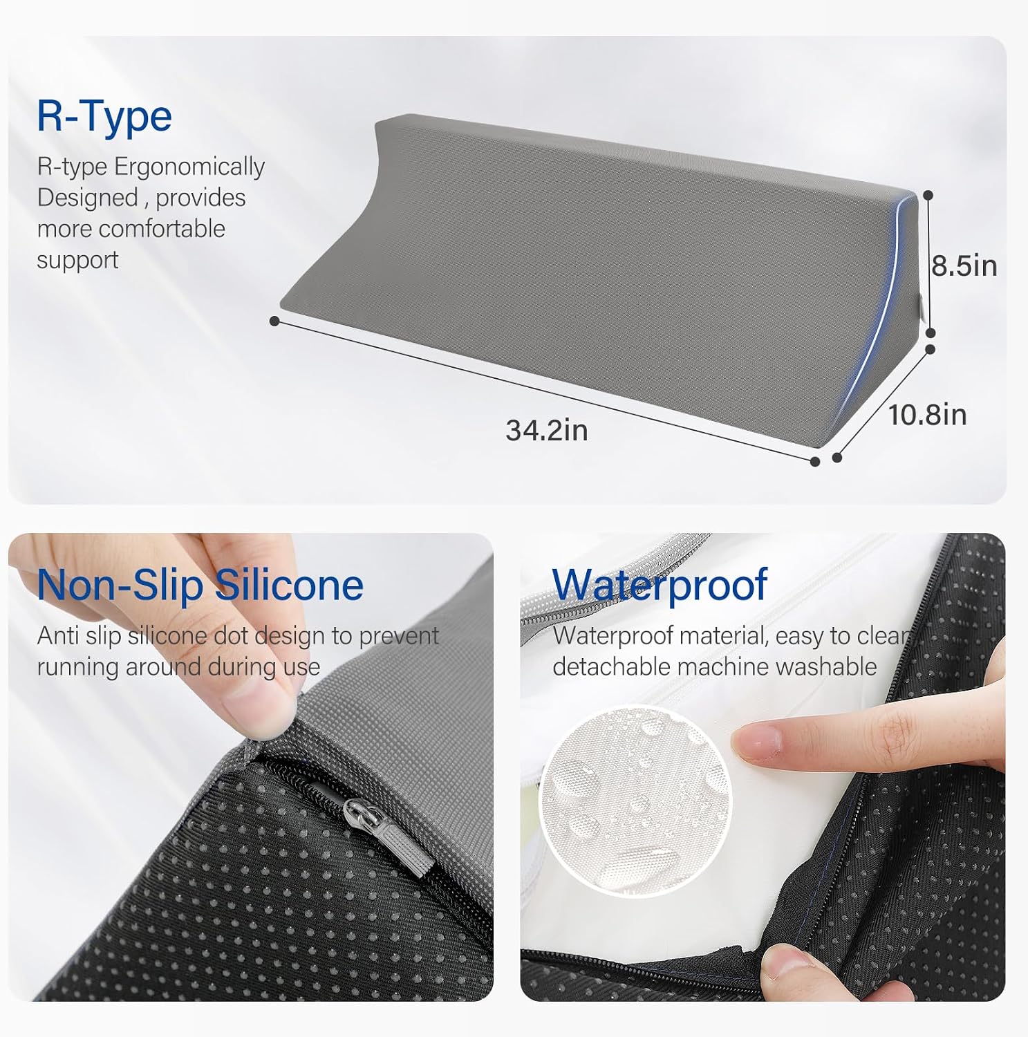 Fanwer 34.2in Wedge Pillow for Sleeping, Bed Wedge Pillows for After Surgery Body Positioners, Triangle Foam Wedge Pillow for Side Sleeping, f…