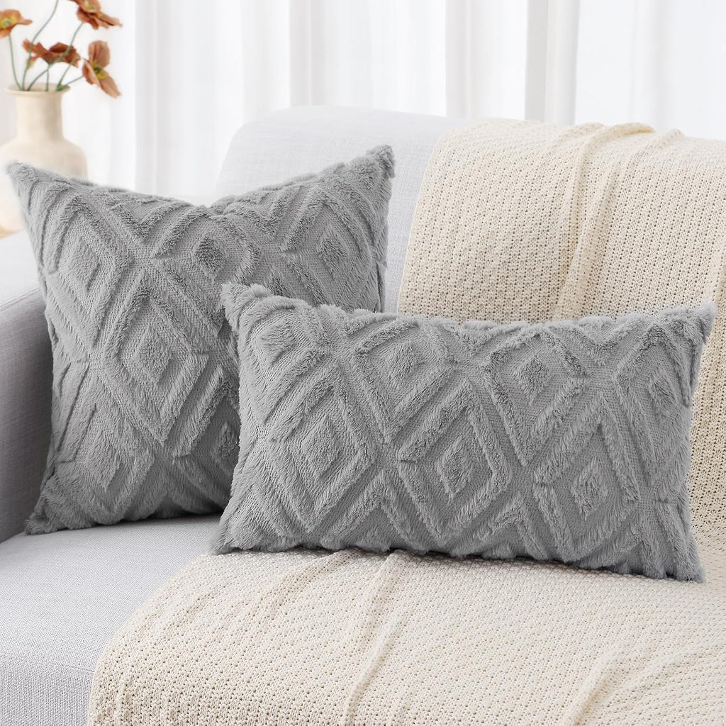 decorUhome Summer Couch Euro Sham Throw Pillow Covers 24x24 Set of 2, Decorative Soft Plush Faux Fur Wool Accent Pillow Covers for Modern F…