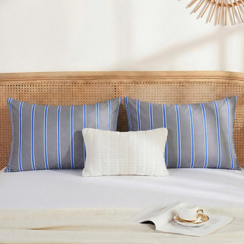 Merryword 100% Cotton Pillow Cases, Standard Size Pillowcases, Blue and Gray Striped Pillowcases, Soft Breathable Engineered Stripes Pillow…