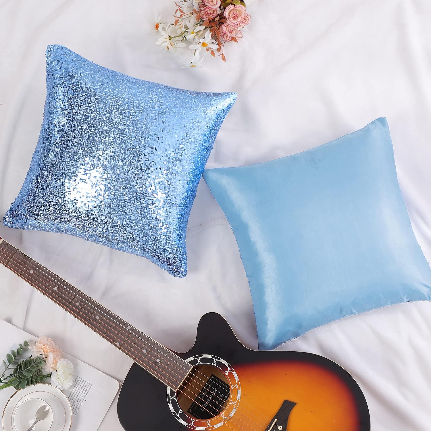 uxcell 2 Pcs Sequin Throw Pillow Covers, Shiny Sparkling Comfy Satin Cushion Covers, Decorative Pillowcases for…