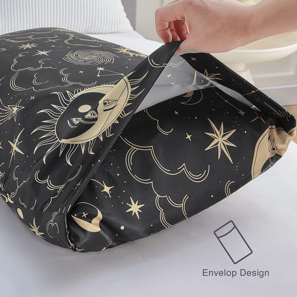 EXQ Home Satin Pillowcase for Hair and Skin - Black Printed Silk Body Pillowcase 20x54 inches - Body Pillow Cases with Envelope Closure…