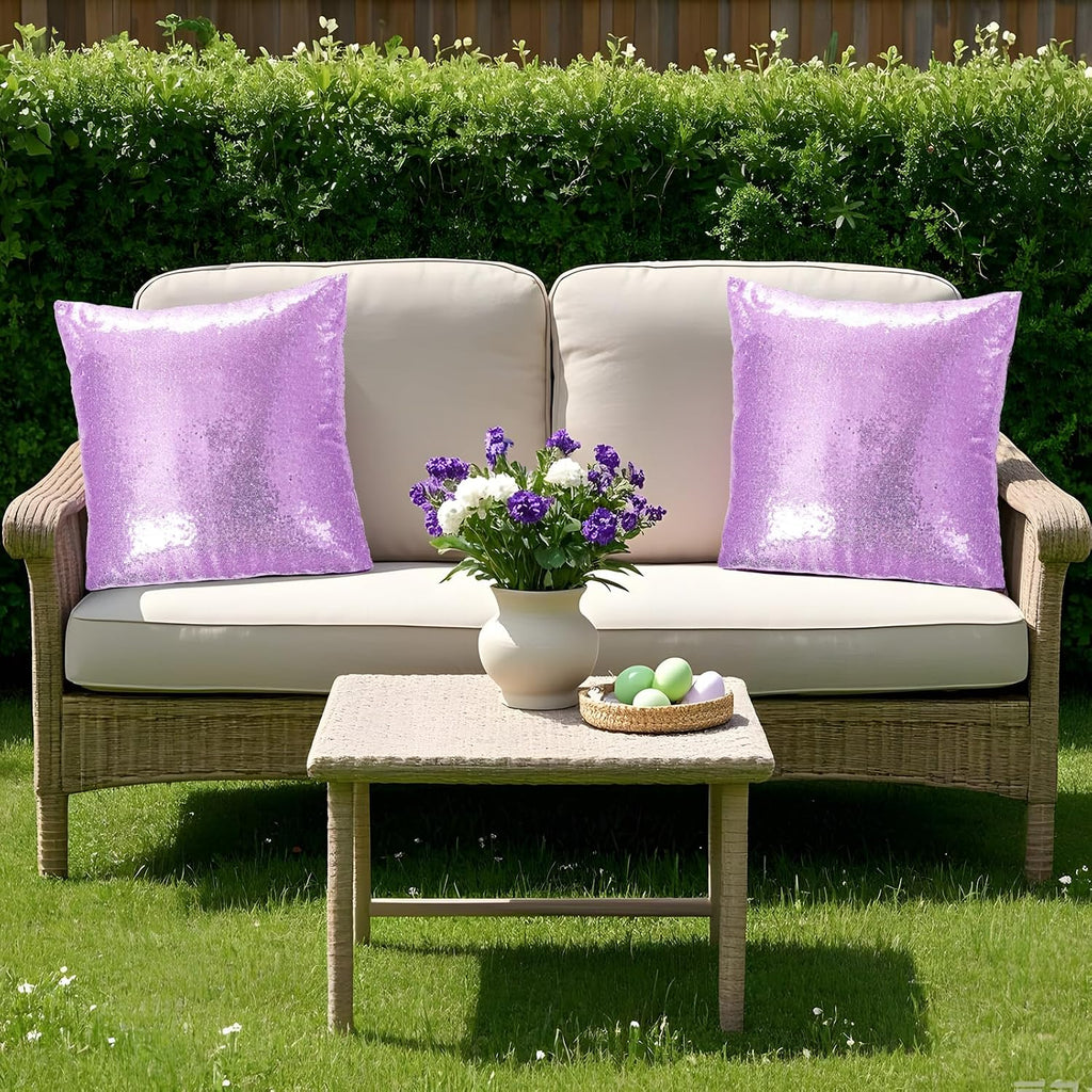 Eternal Beauty Set of 2 Sequin Decorative Pillow Cover Lavender Throw Pillow Covers for Couch Sofa Throw Pillows 18 X 18 Inches