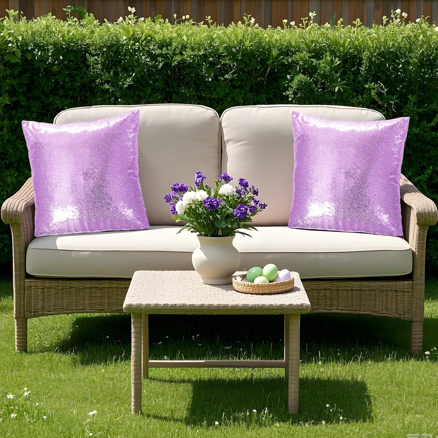 Eternal Beauty Set of 2 Sequin Decorative Pillow Cover Lavender Throw Pillow Covers for Couch Sofa Throw Pillows 18 X 18 Inches