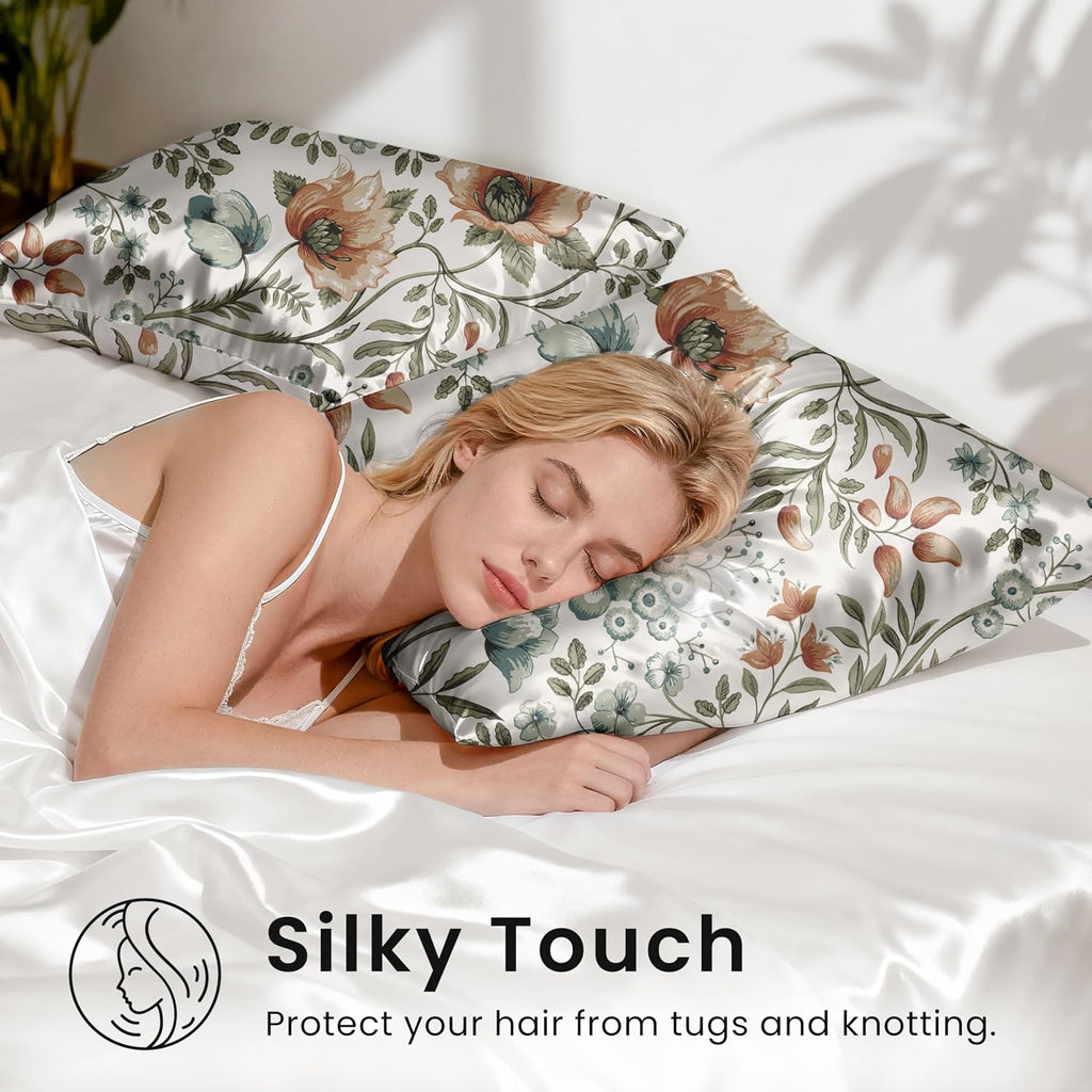 EXQ Home Satin Pillowcase for Hair and Skin King - Printed Summer Flowers Silk Pillowcase 2 Pack 20x40 inches - Satin Pillow Cases Set of…