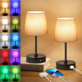 Ascher Small Bedside Table lamp Set of 2, RGB Color Changing Lamps, 3 Color Temperatures Nightstand Lamps with USB C and A Ports, Touch…