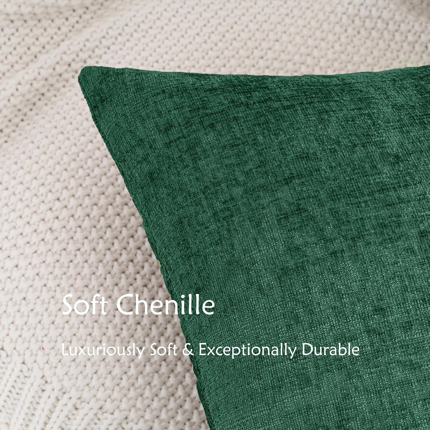 Hwy50 HWY 50 Dark Green Lumbar Pillow Covers 12x20 Inch Pack of 2, Soft Chenille Decorative Throw Pillow Covers Farmhouse for Couch Sofa Li…