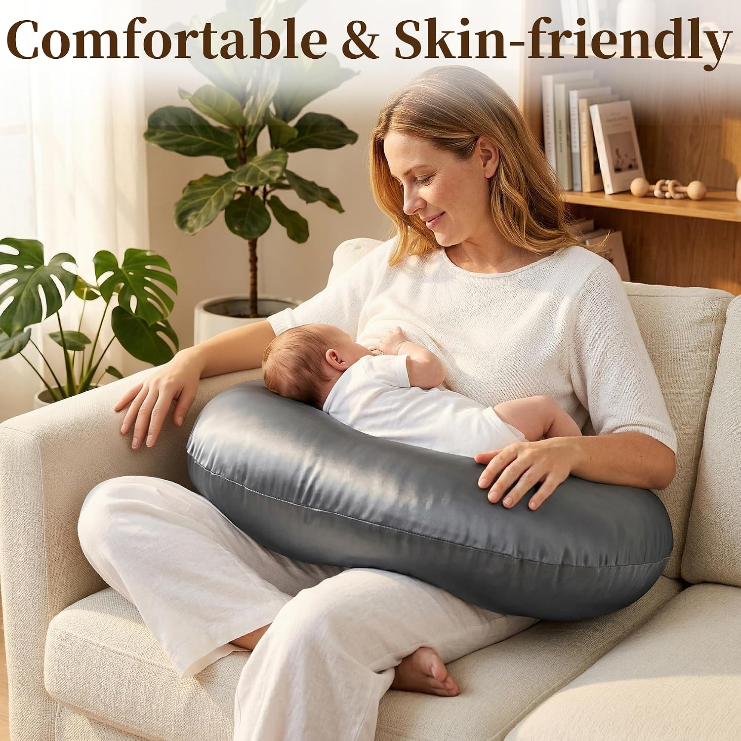 Pro Goleem Satin Nursing Pillow Cover 2 Pack Soft Silk Feeling Feeding Pillow Slipcover for Breastfeeding Moms Fits Standard Infant…