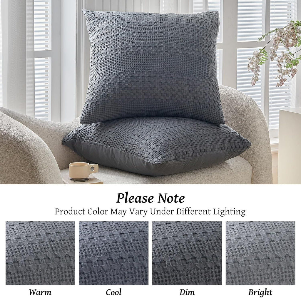 Warmdern 100% Cotton Waffle Weave Throw Pillow Sham, 2 Pack Standard Square Sham 20" x 20" Bed Pillow Covers, Ultra Soft Bed Pillow Shams C…