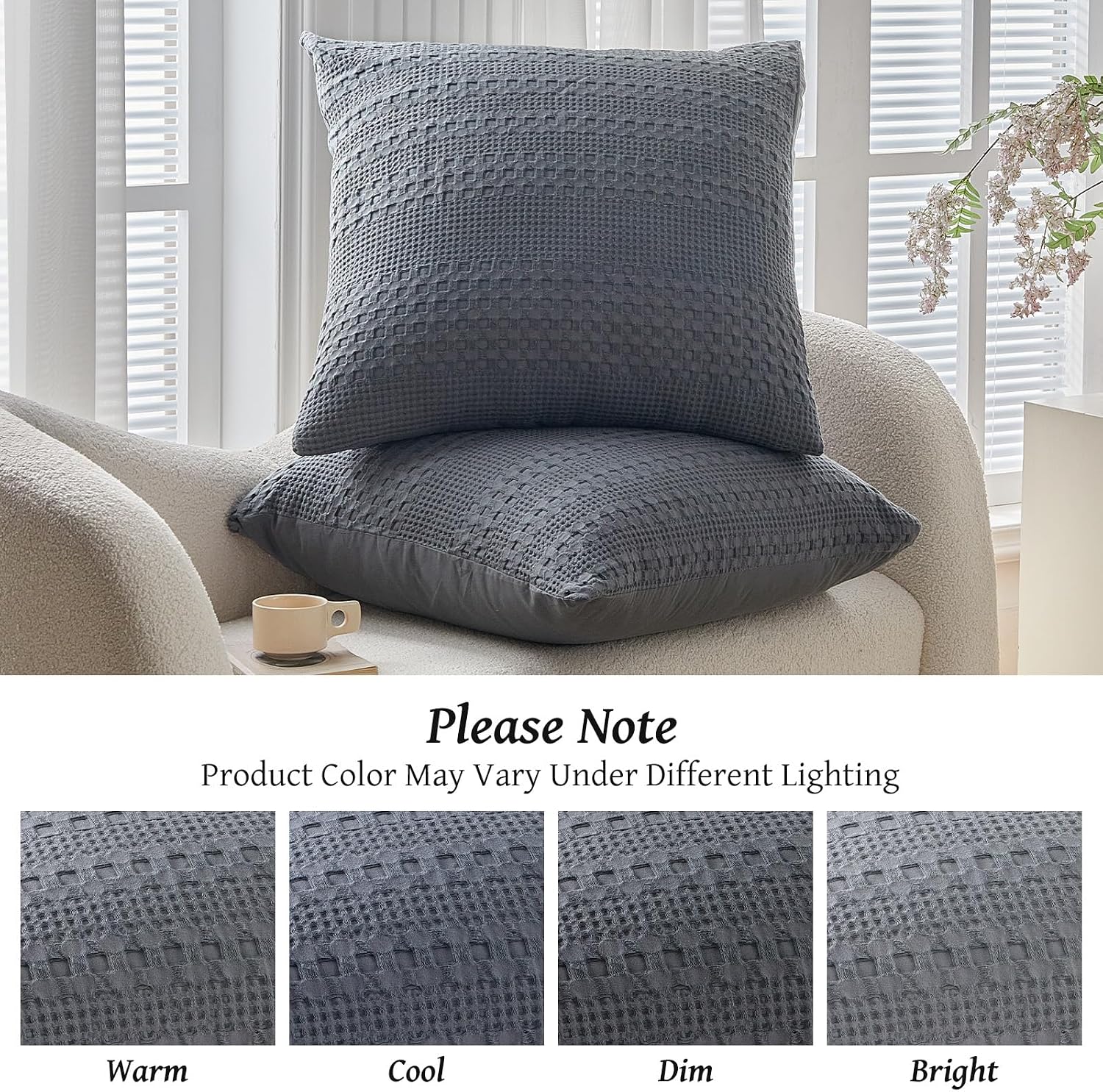 Warmdern 100% Cotton Waffle Weave Throw Pillow Sham, 2 Pack Standard Square Sham 20" x 20" Bed Pillow Covers, Ultra Soft Bed Pillow Shams C…