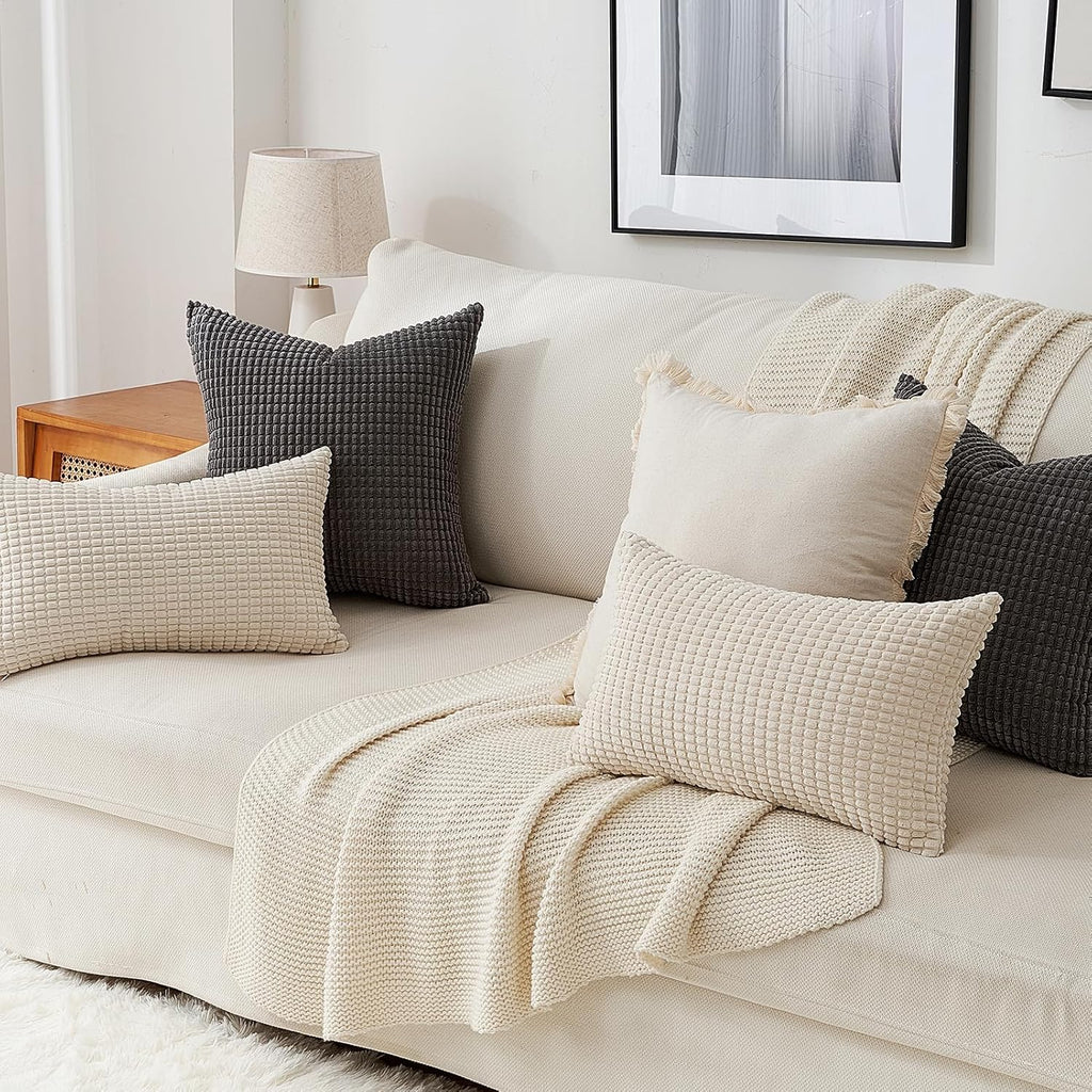 Topfinel 4 Packs Dark Grey Decorative Throw Pillow Covers 18x18 Inch for Living Room Couch Bed, Rustic Modern Farmhouse Home Decor, Soft Co…