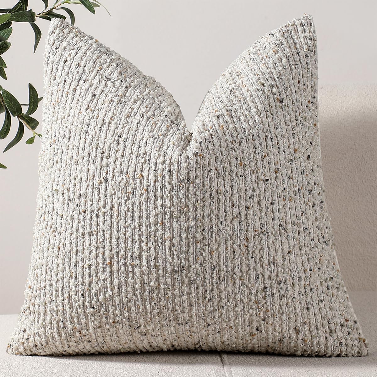Dezene 22x22 Cream Grey Throw Pillow Cover Textured Boucle Striped Chic Morden Boho Accent Farmhouse Square Decorative Couch Pillow Cover f…