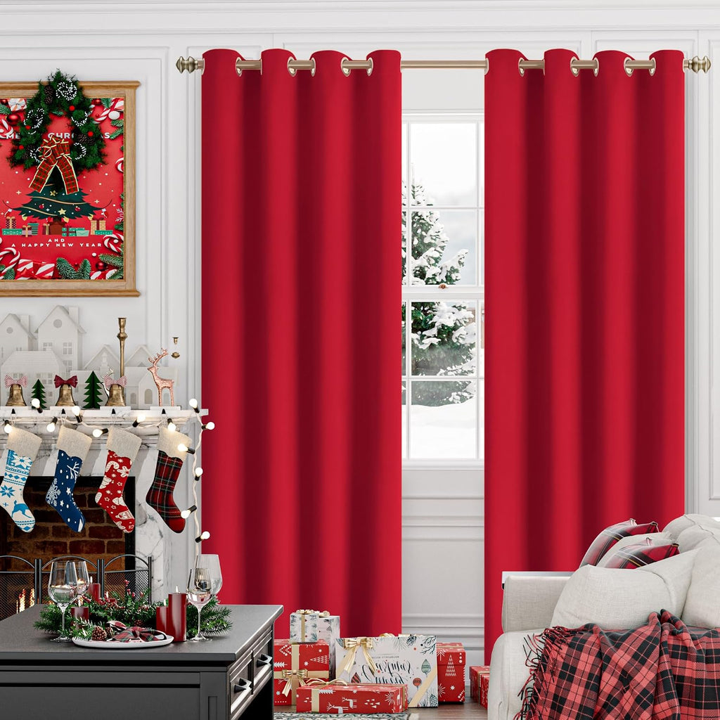 YoungsTex Red Blackout Curtains 90 Inches Length for Living Room - Thermal Insulated Drapes with Grommet Room Darkening Window Treatments C…