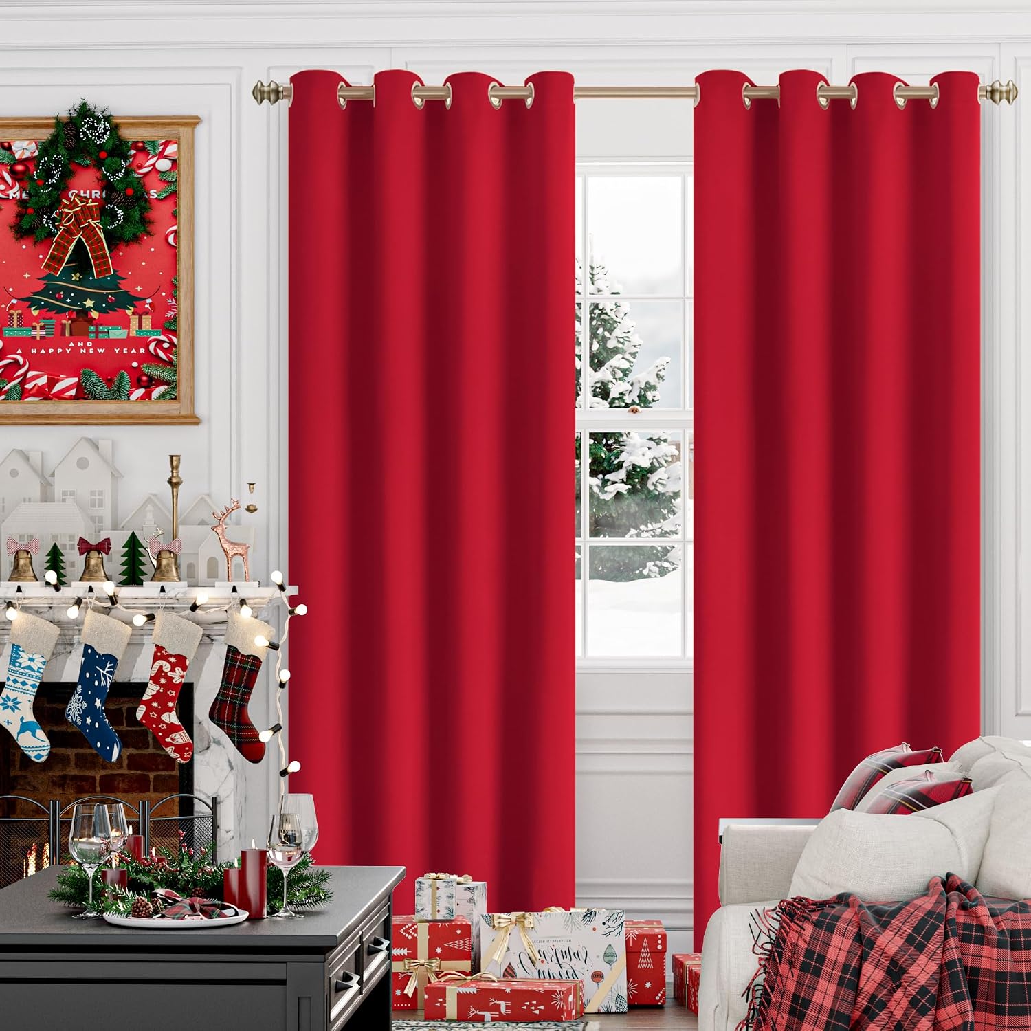 YoungsTex Red Blackout Curtains for Living Room Window - Thermal Insulated Drapes with Grommet Room Darkening for Dining Bedroom, 2 Panels,…