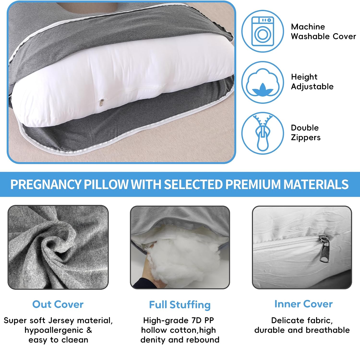 U-Shaped Pregnancy Pillow for Sleeping, Full Body Support for Back, HIPS & Belly -65 Inch Maternity Pillow with Machine Washable Cover |…