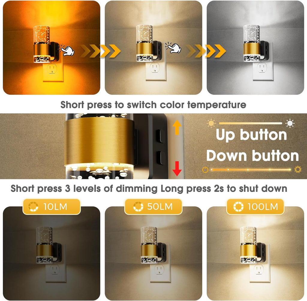 Night Lights Plug into Wall 2 Pack, Dimmable Night Light with Dusk-to-Dawn Light Sensor, Soft White/Cool White/Amber 3 Light Color…