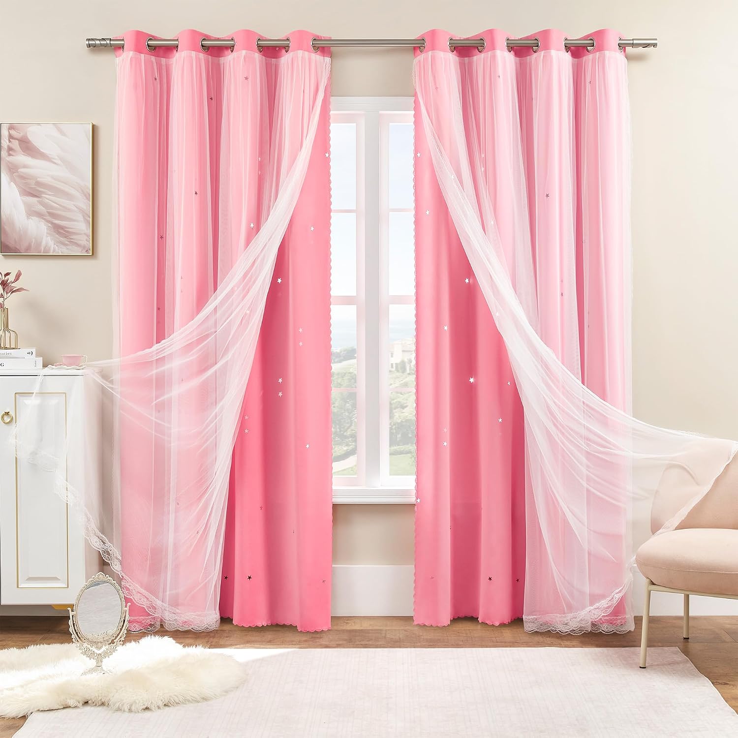 Addsomecolortolife XiDi Pink Curtains for Bedroom Decor, Girls Room Blackout Curtains, Kids Room Darkening Curtains, 1 Panel 1.6 inch Pink