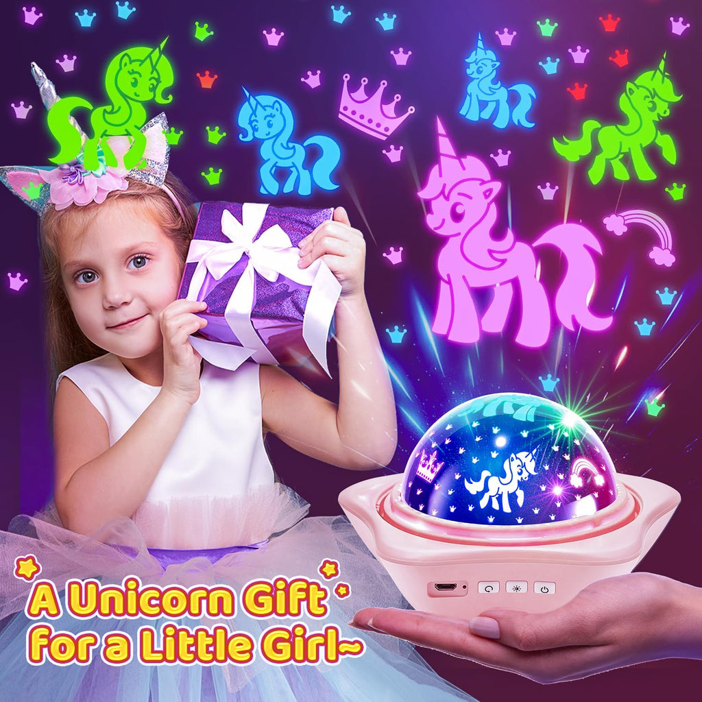 Onefire Girls Toys for Girl Gifts, 6 Films Light Projector Unicorn Toys for Girls Age 4-6, Rechargeable Night Lights for Bedroom, 360°…