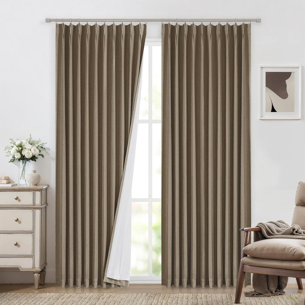 VisionHome Vision Home Brown Pinch Pleated Full Blackout Curtains Linen Blended 60" Wide Thermal Insulated Window Panels 95 inch for Bedroo…