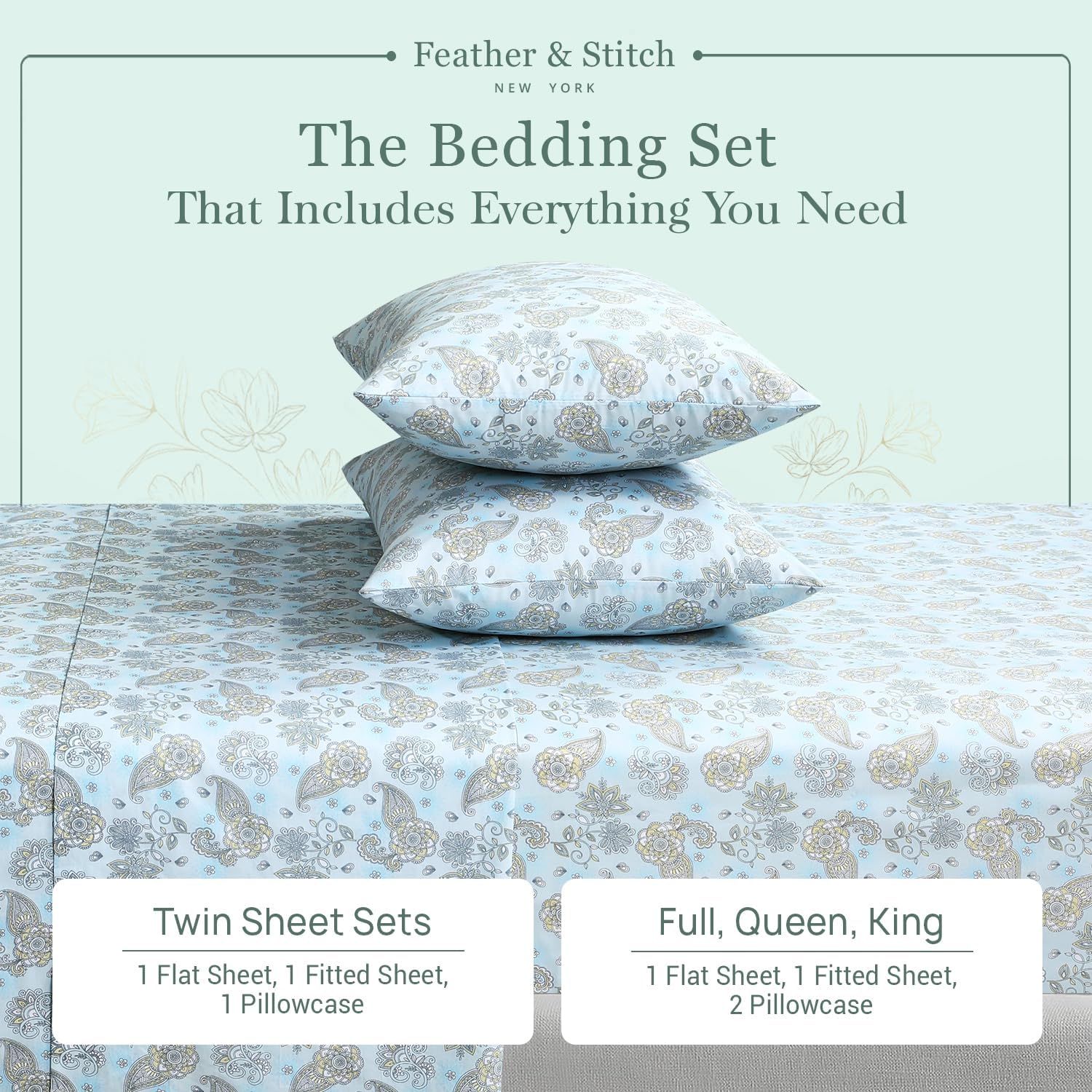 Featherstitchnewyork Feather & Stitch Softest 100% Cotton Sheets, 300 Thread Count Percale Weave Bedding, 16" Deep Pocket, Cooling Sheets,…