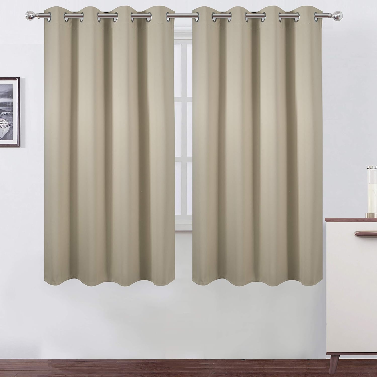 Lemomo Beige Thermal Blackout Curtains/52 x 63 Inch/Set of 2 Panels Room Darkening Curtains for Bedroom 63 Inch silver