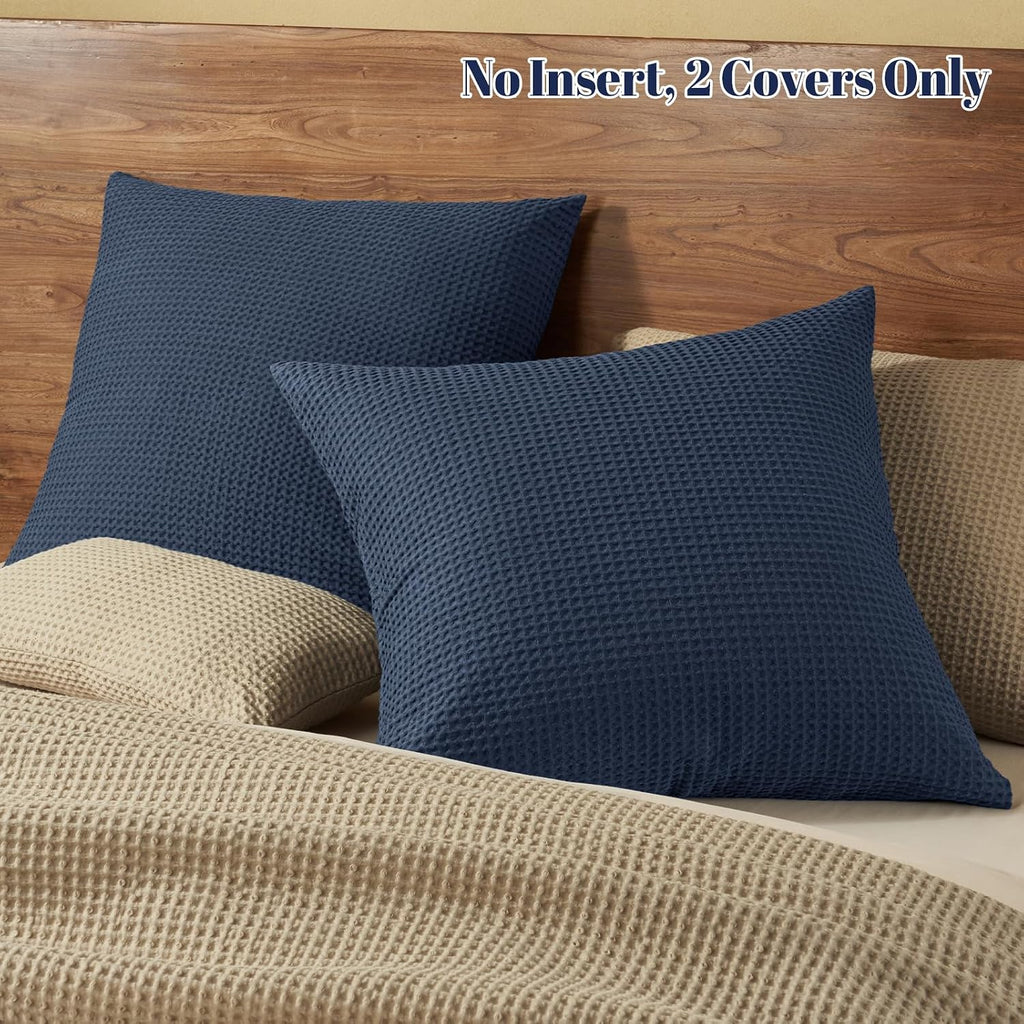 Phf 100% Cotton Waffle Weave Throw Pillow Cover, 24" x 24", No Filling, 2 Pack Elegant Home Decorative Square Throw Pillow Covers for Bed C…