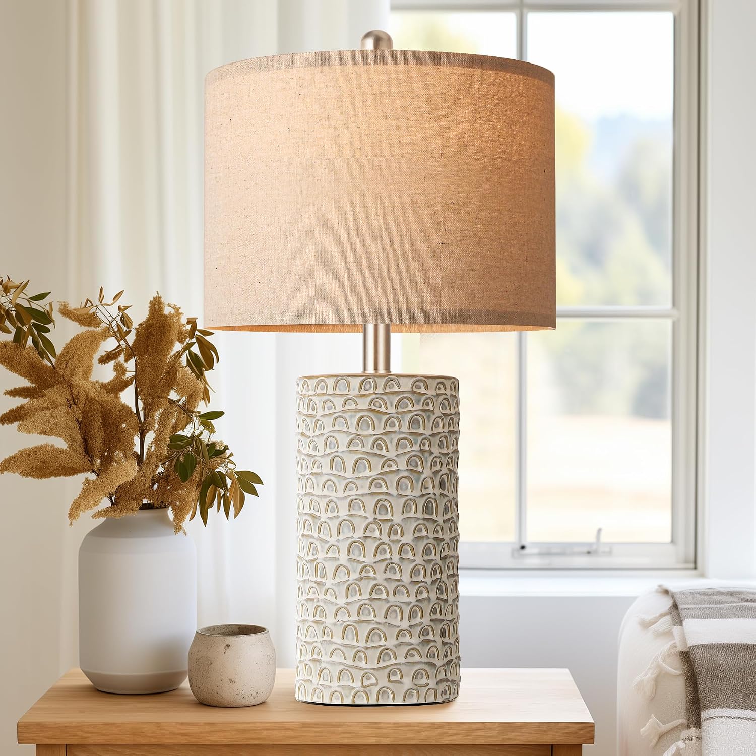 PARTPHONER 23" Modern Ceramic Table Lamp Set of 2, Table Lamps for Living Room, Rustic Farmhouse Bedside Lamps Nightstand lamp for…