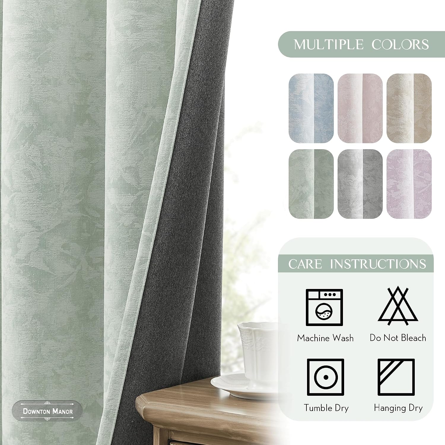 Beauoop Green Floral Jacquard Blackout Curtains 84 Inches Long 2 Panels for Bedroom Living Room Sage Flower Chenille Room Darkening…