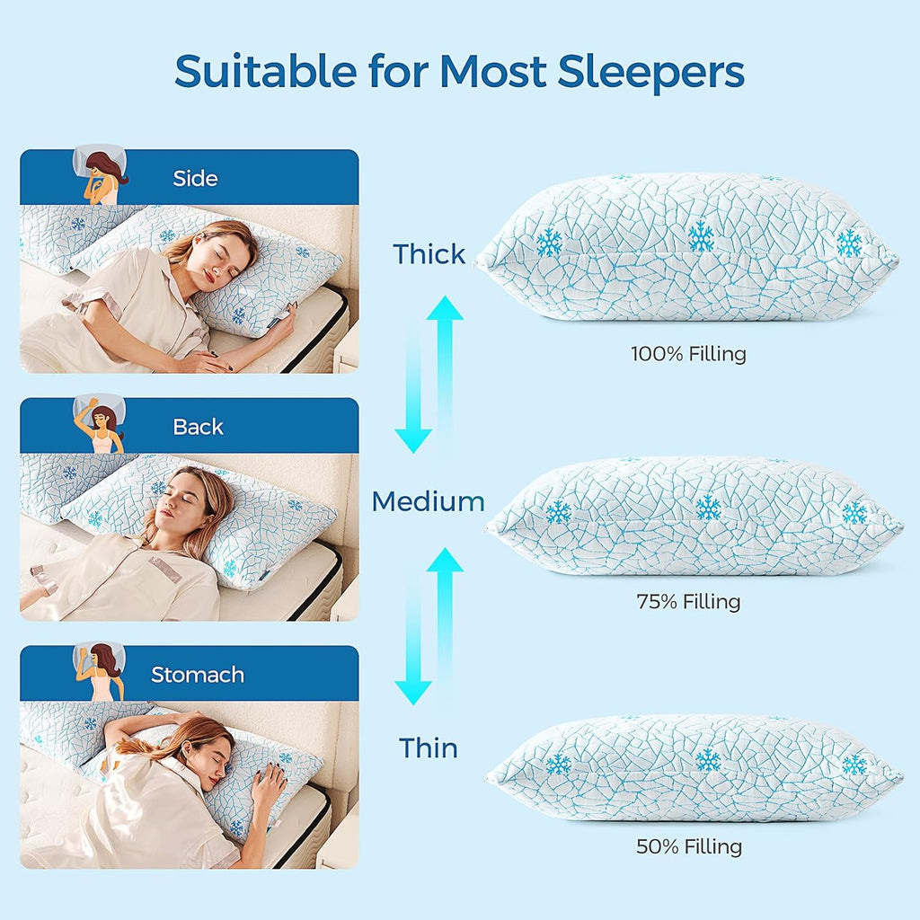 Pillows Queen Size 2 Pack Shredded Memory Foam, Adjustable Height Side Sleepers Pillow with Washable Cover for Back and Stomach Sleepers…