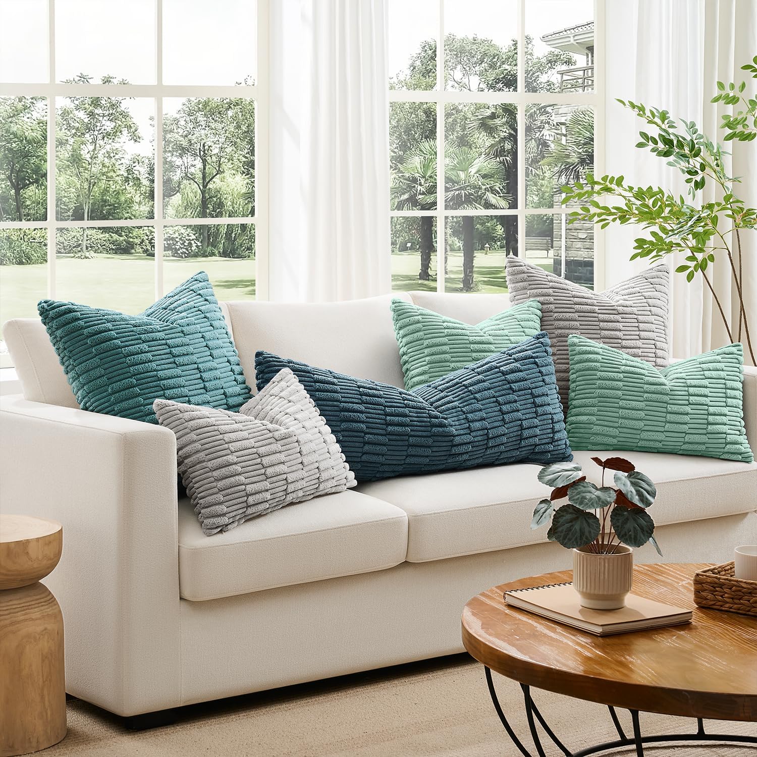 KevinTextile Kevin Textile 12x20 Inch Lumbar Pillow Cover 1 Pack Soft Plush Stripe Decorative Rectangle Cushion Elegant Double-Sided Cordur…