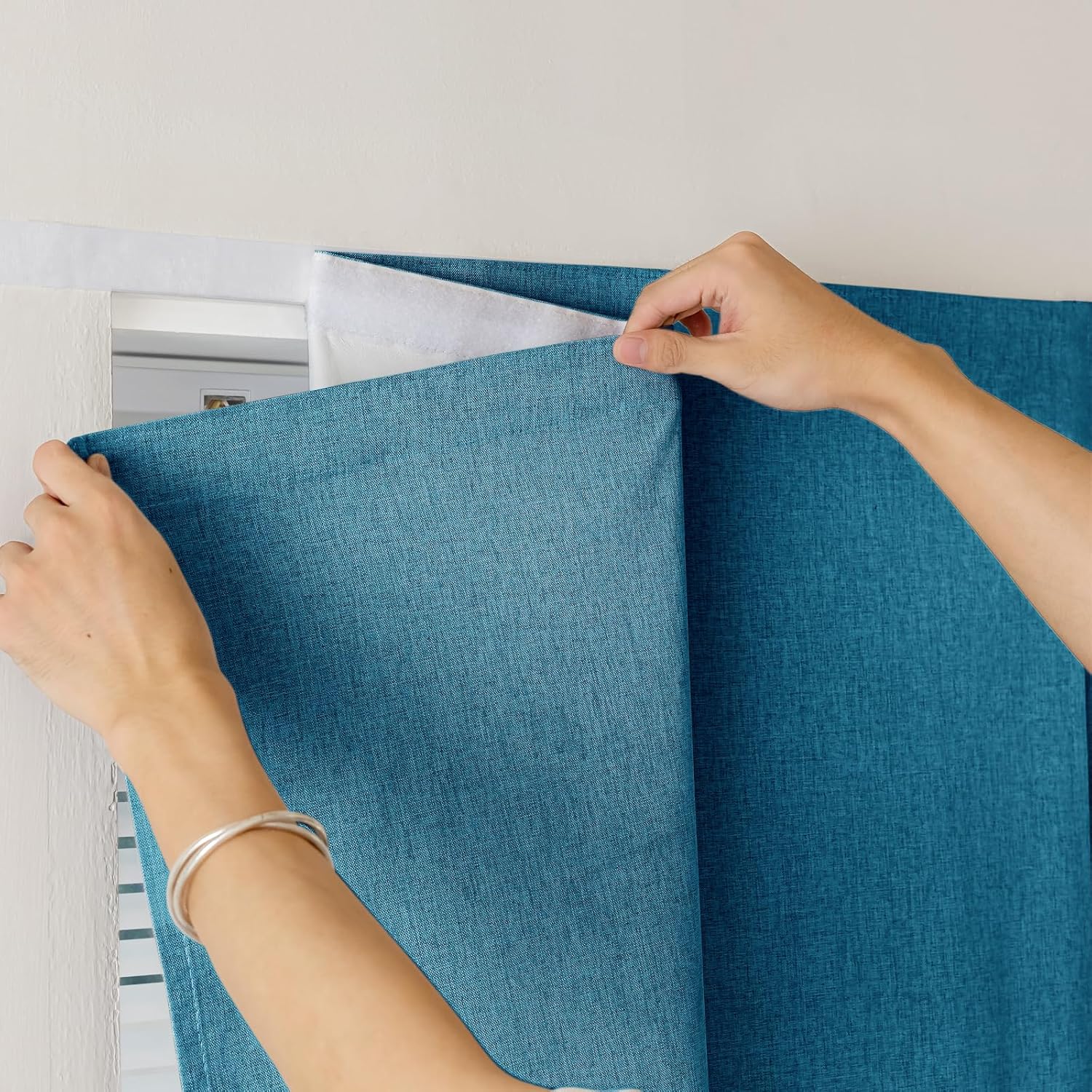 100% Blackout Self Adhesive Curtains- Stick on Curtains Shades Window Blinds Curtain No Rod Needed Easy to Hang Curtain, Use for Bedroom…