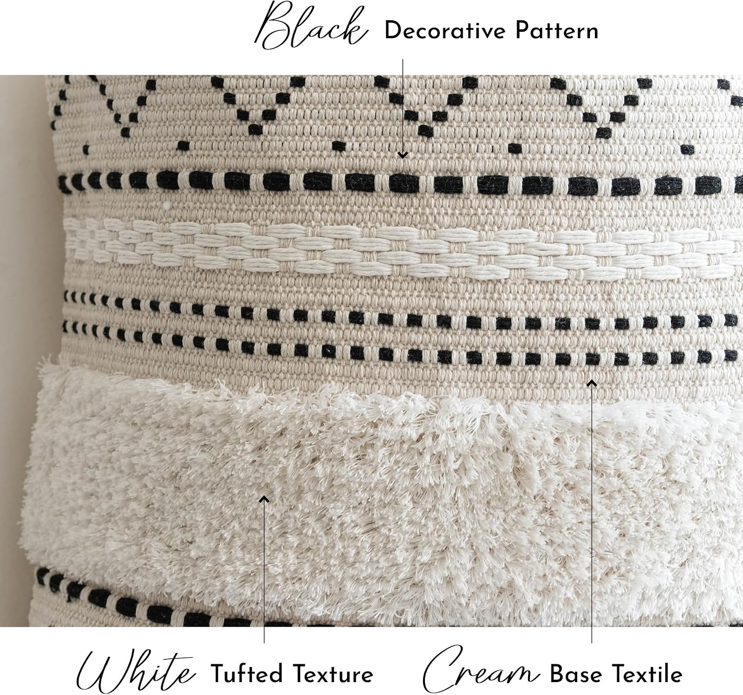 BlissBlush 12x20 Lumbar Pillow Cover, Cream Neutral Rectangular Decorative Cushion Cover with Black Pattern, Cotton Boho Accent…