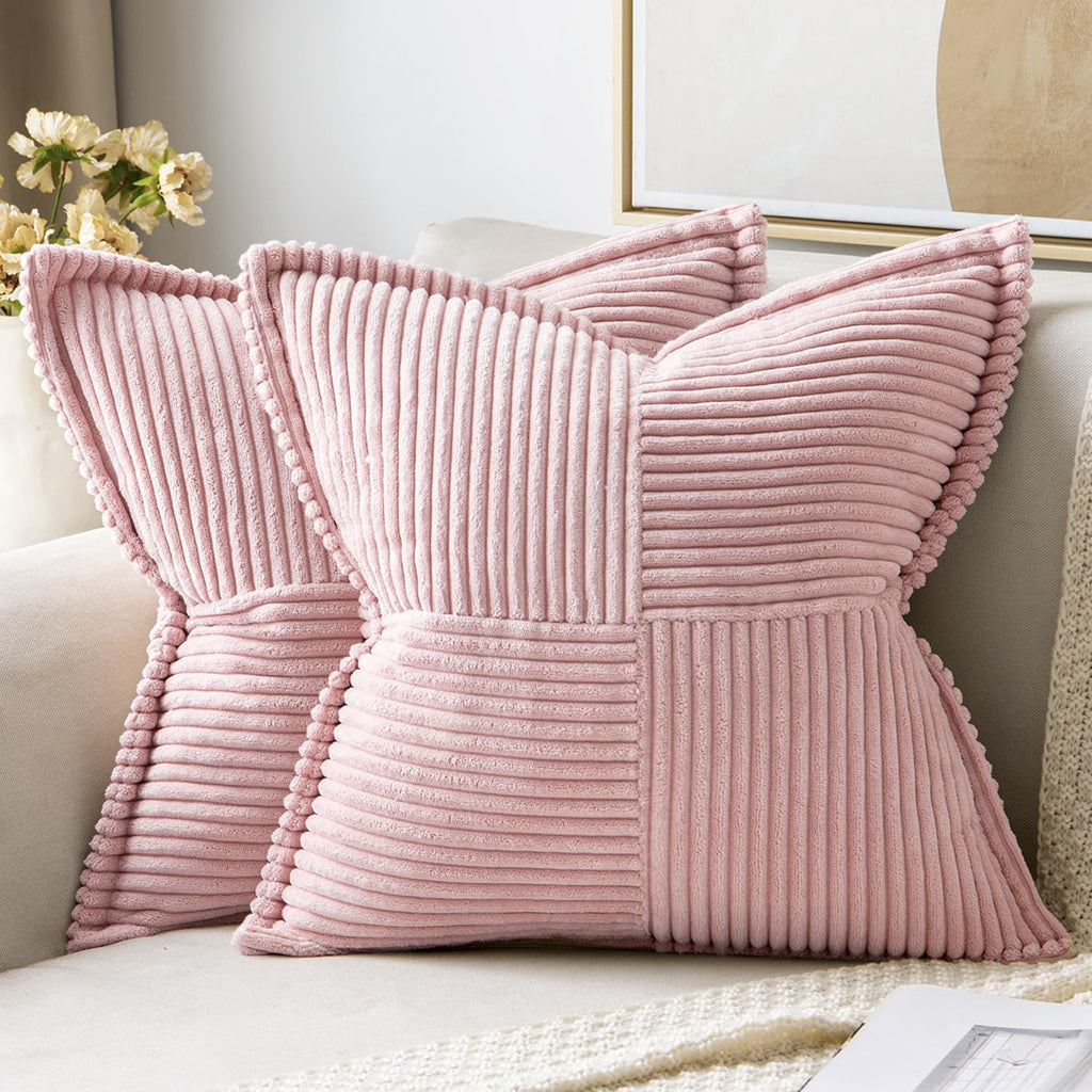MIULEE Spring Decorative Throw Pillow Covers for Couch Bed Livingroom 20x20 Inch Set of 2 Pink Boho Accent Throw Pllows Broadside Striped…