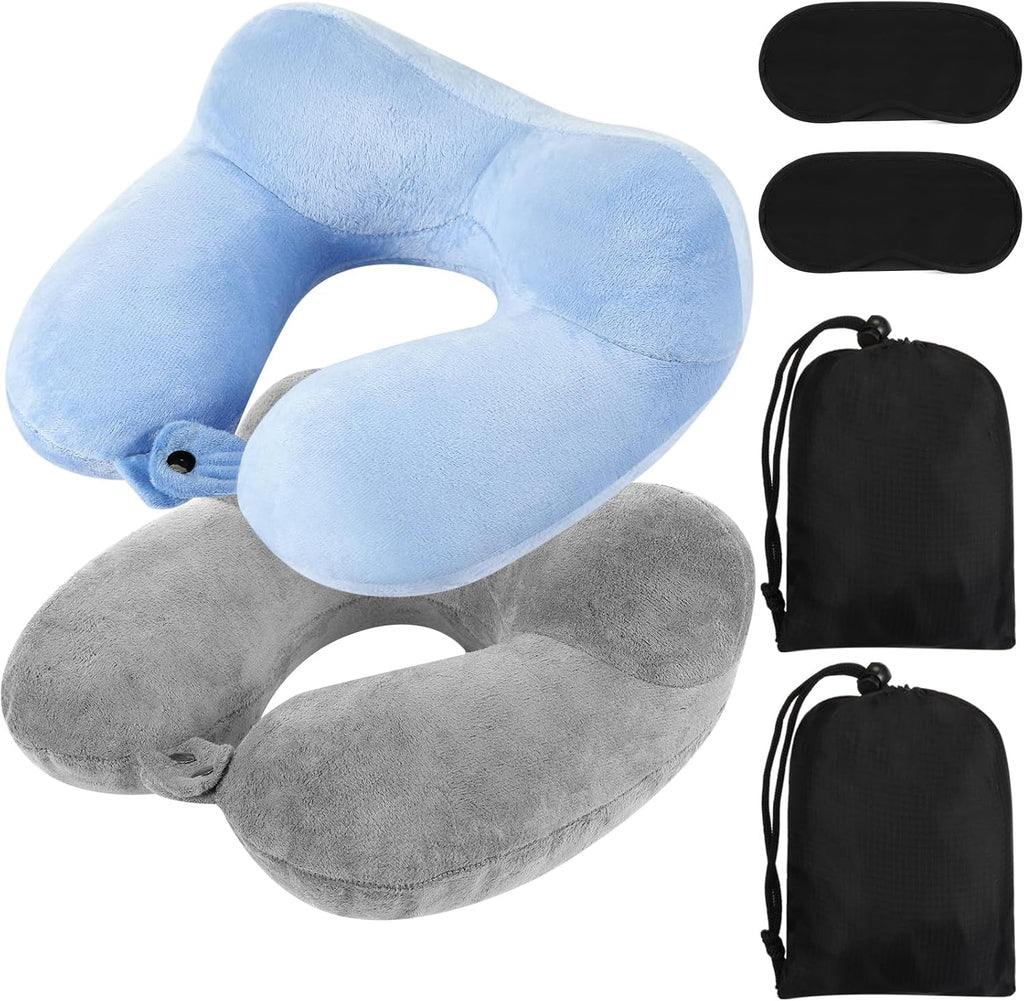 Sintuff 2 Pack Inflatable Travel Pillow for Airplanes Inflatable Neck Flight Pillows with Compact Bag and Blindfold for Traveling…